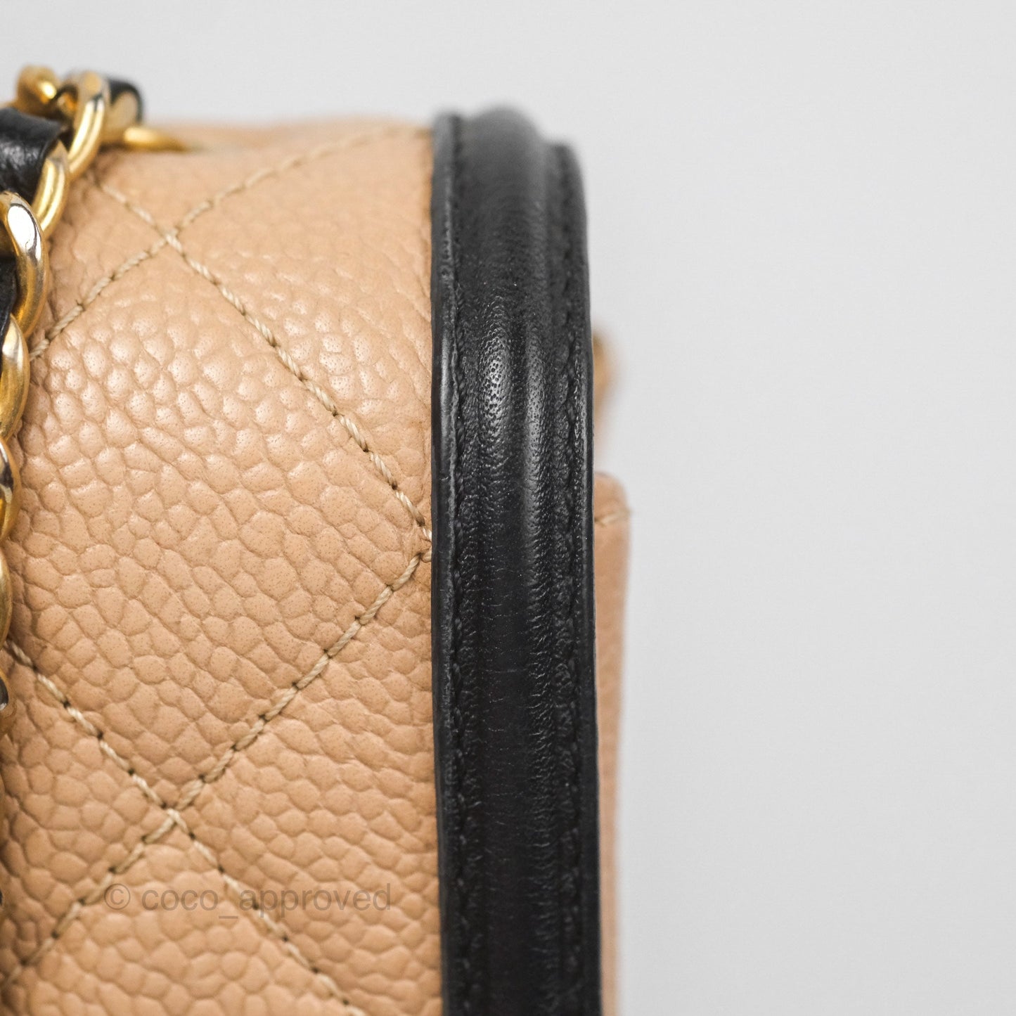 Chanel Small CC Filigree Flap Quilted Beige Black Caviar