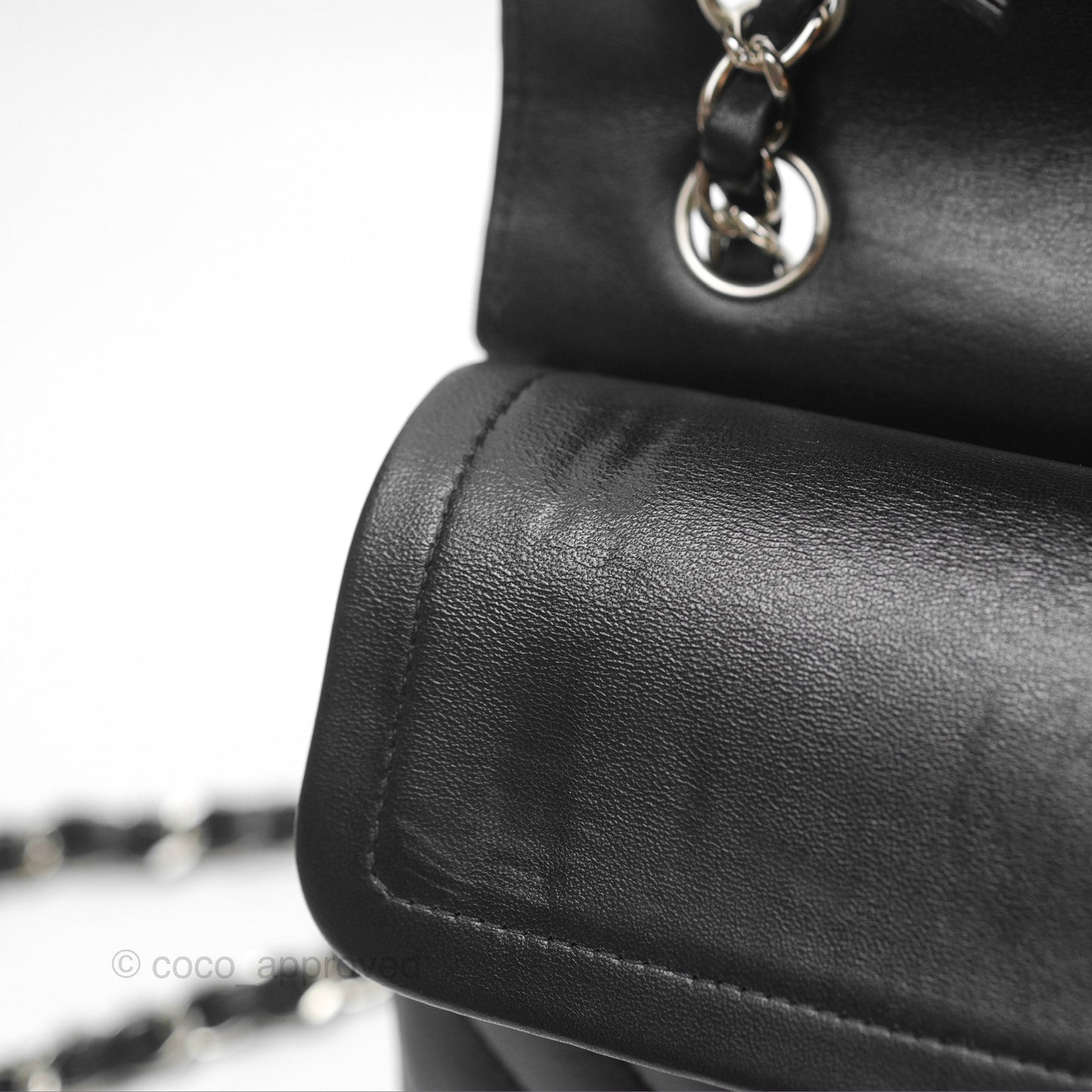 Chanel Small Classic Chevron Flap Black Lambskin Silver Hardware