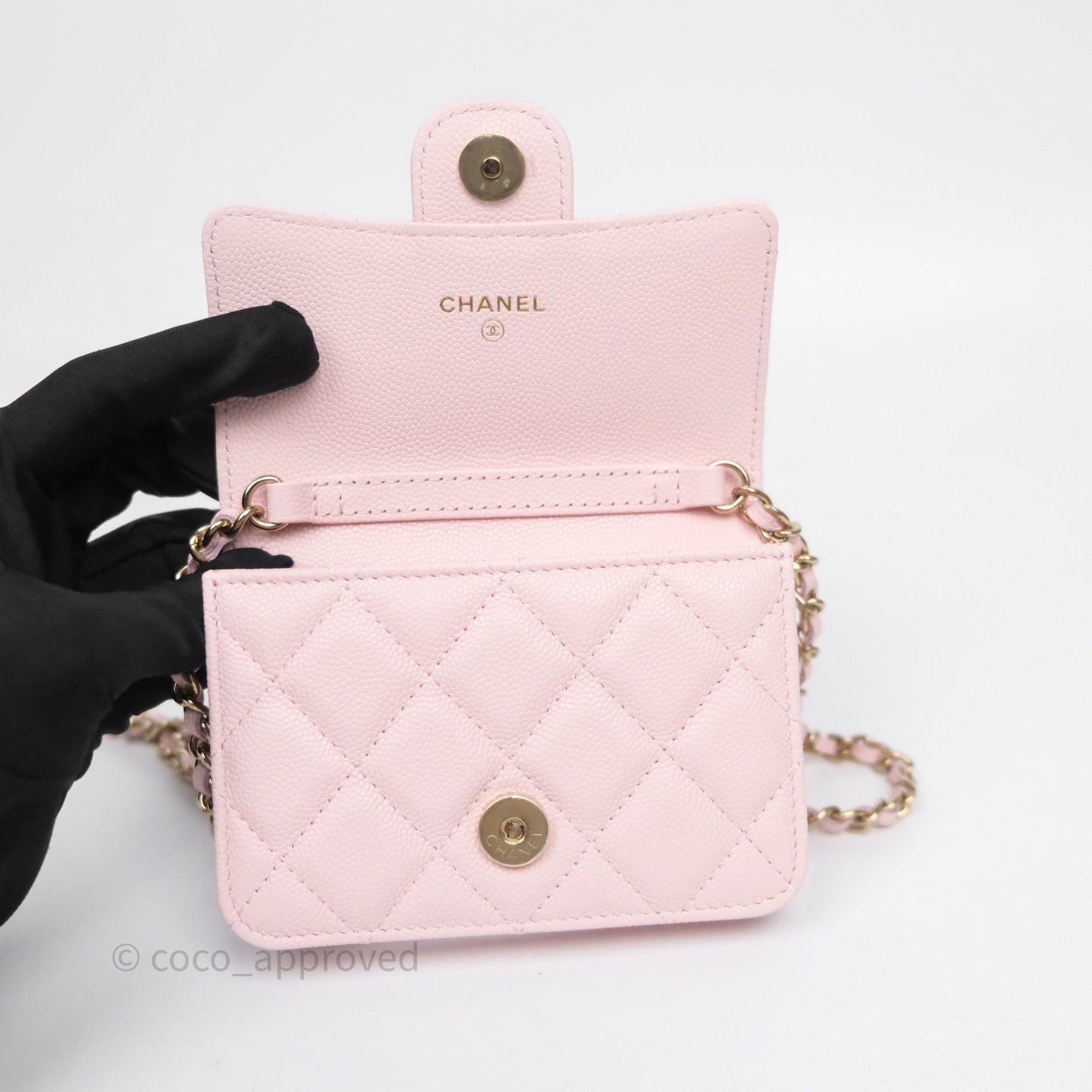 Chanel Mini Wallet With Chain Light Pink Caviar Gold Hardware