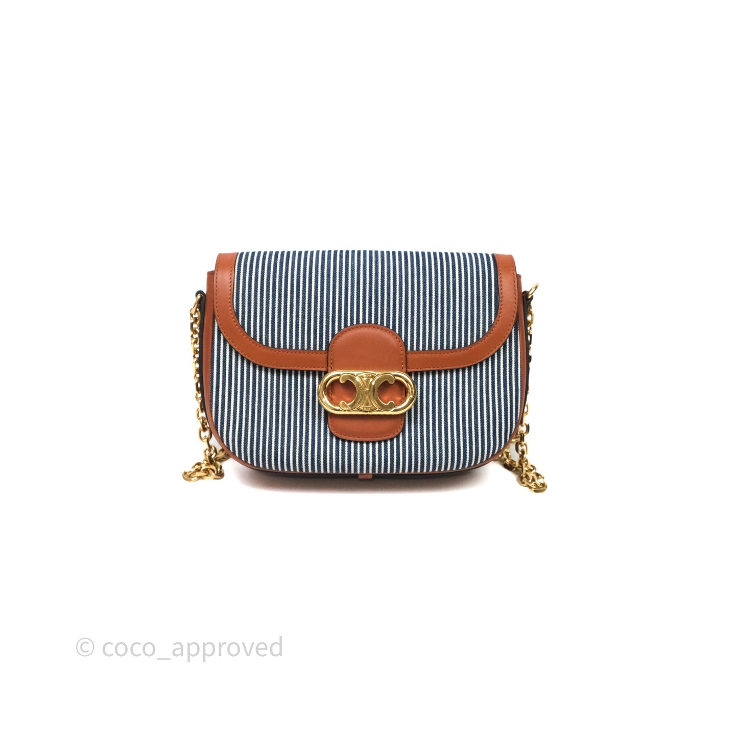 Celine Medium Chain Maillon Triomphe Canvas Tan Calfskin