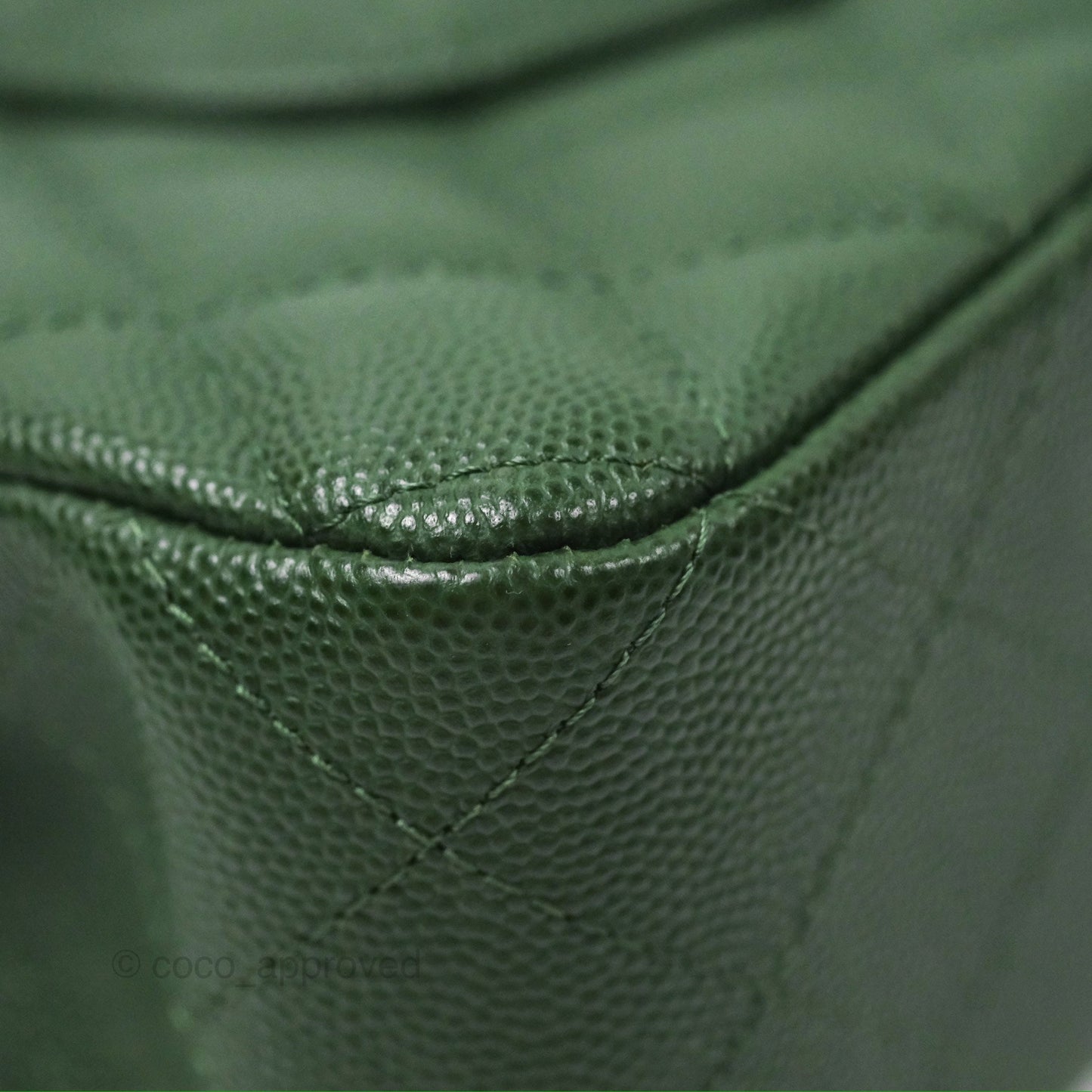 Chanel Classic M/L Medium Flap Quilted Dark Green Caviar Silver Hardware