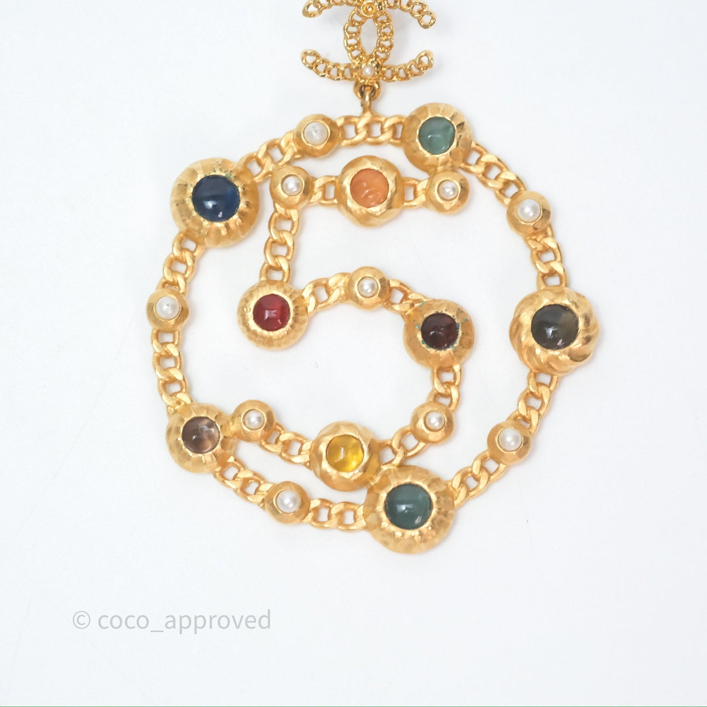 Chanel CC Pearl Stone Circle No.5 Earrings Aged Gold Tone 18K