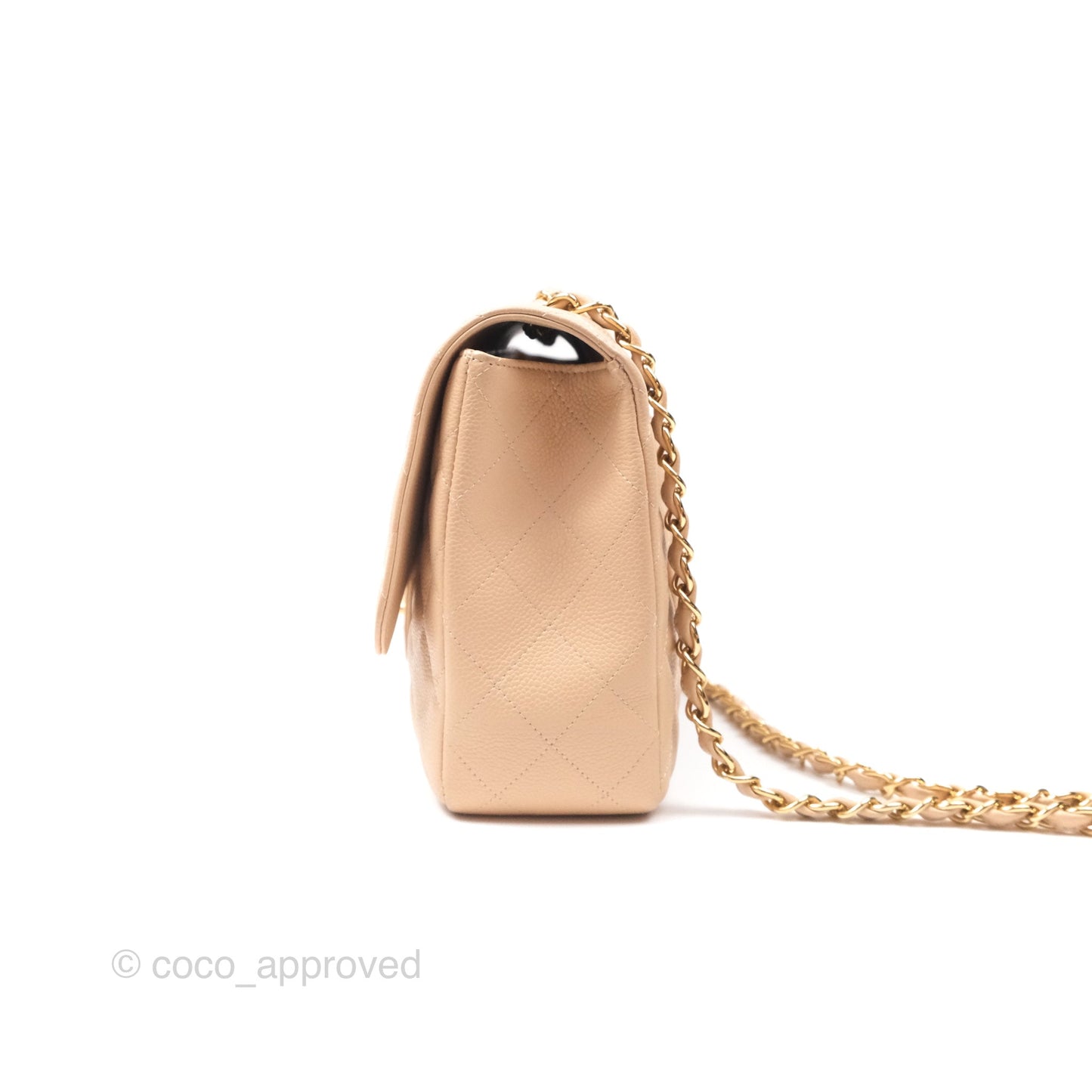 Chanel Jumbo Single Flap Quilted Beige Caviar Gold Hardware