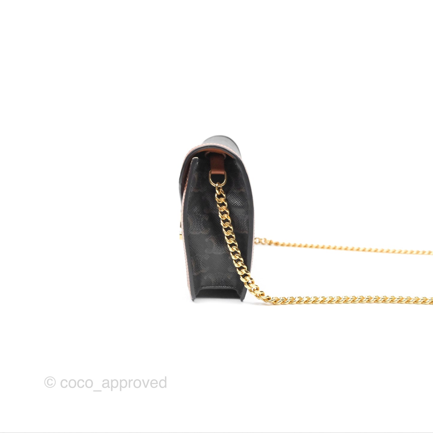 Celine Triomphe Wallet On Chain Canvas Tan Calfskin