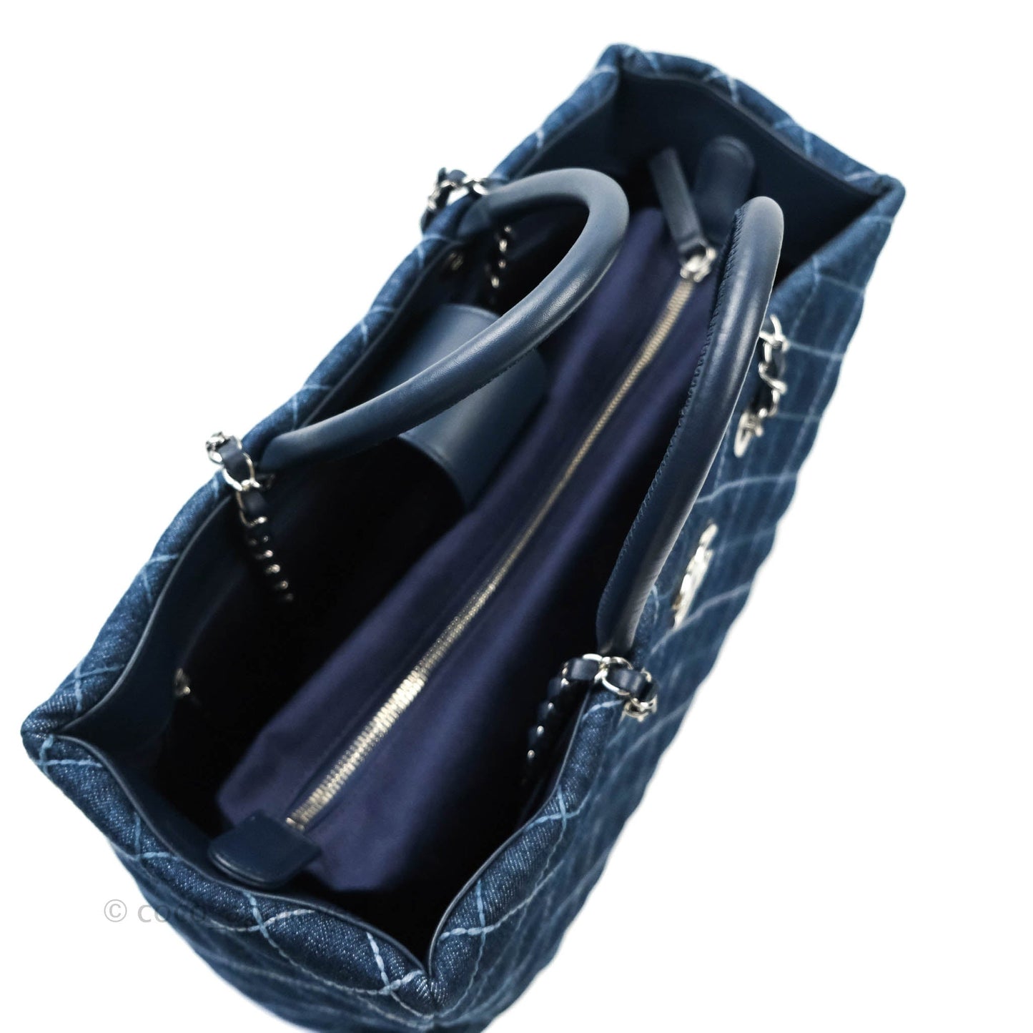 Chanel Quilted Large Coco Handle Shopping Tote Denim Silver Hardware