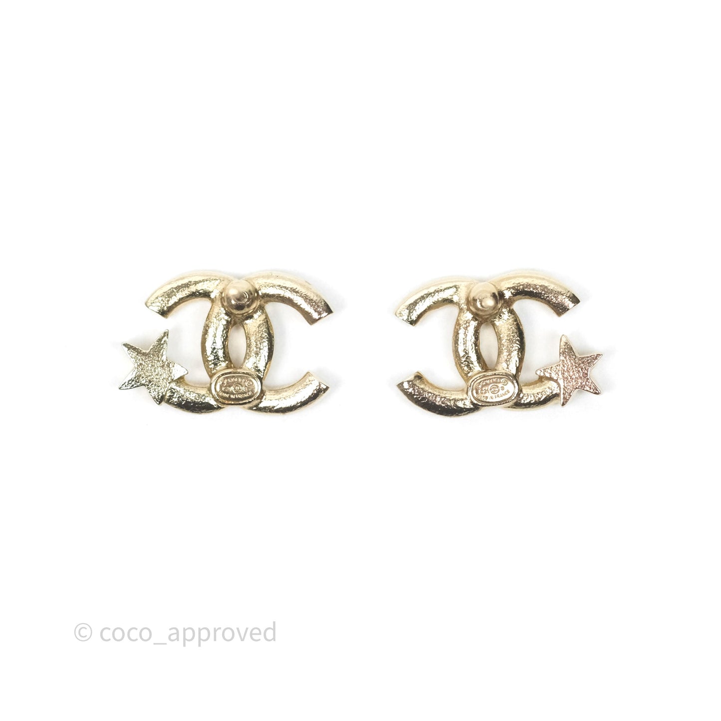 Chanel CC Crystals Star Earrings Gold Tone 21S