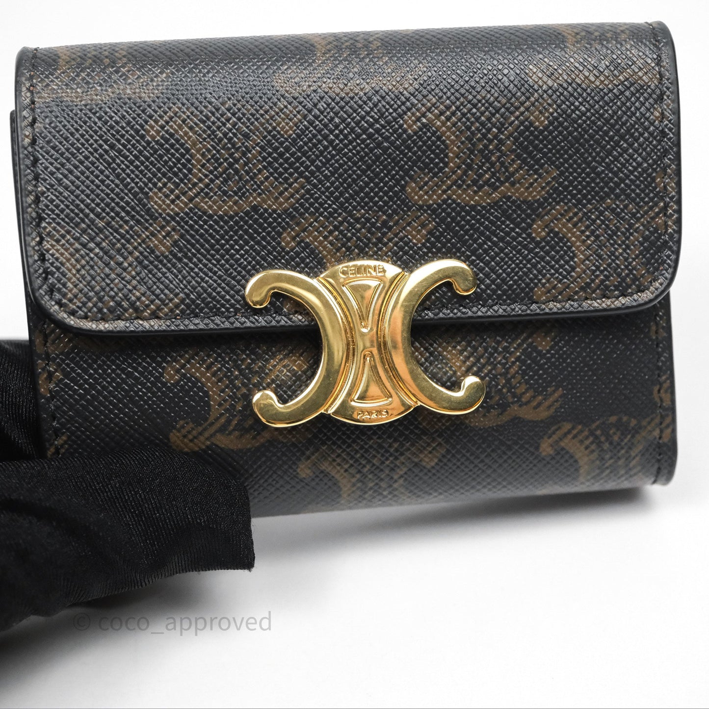 Celine Compact Wallet with Coin Triomphe Canvas Tan Lambskin