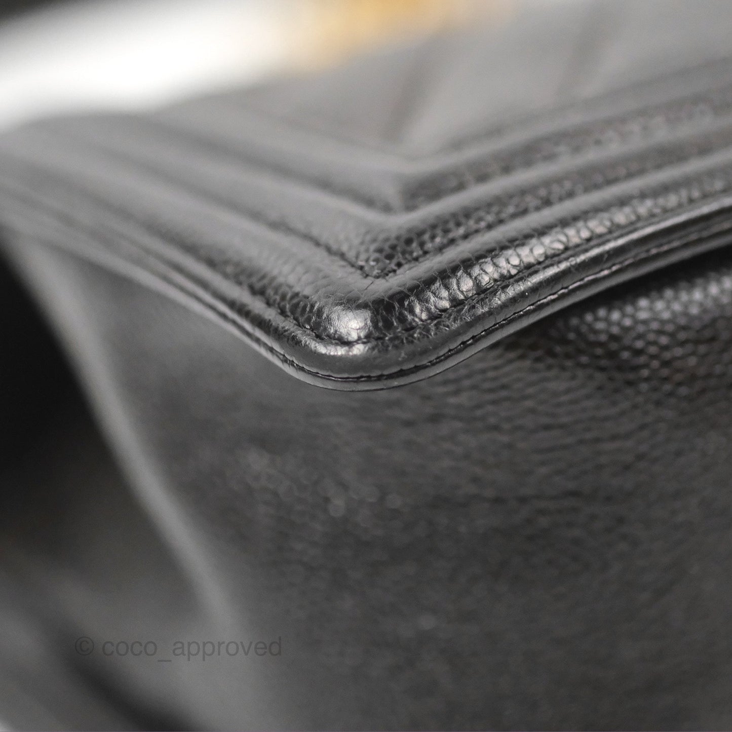 Chanel Chevron Medium Boy Black Caviar Aged Gold Hardware
