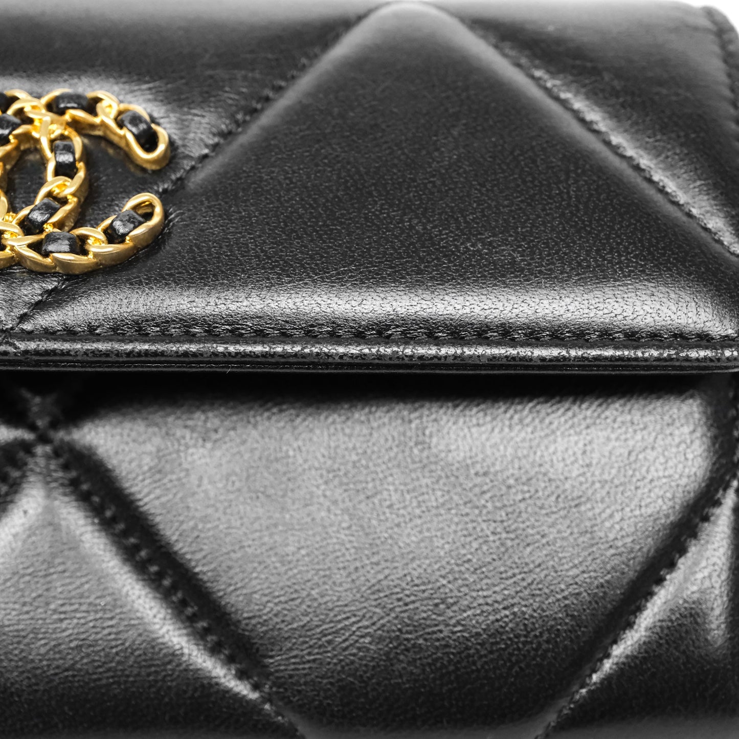 Chanel Quilted 19 Flap Long Wallet Black Lambskin Aged Gold Hardware