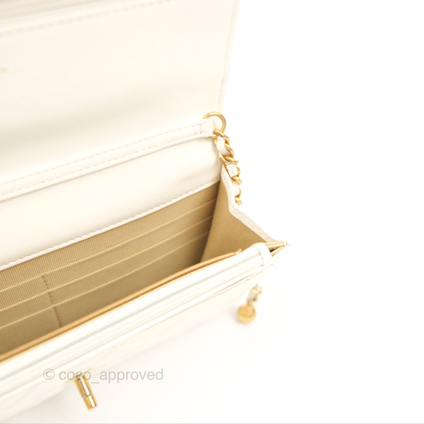 Chanel Quilted Pearl Crush Wallet on Chain WOC White Lambskin Aged Gold Hardware