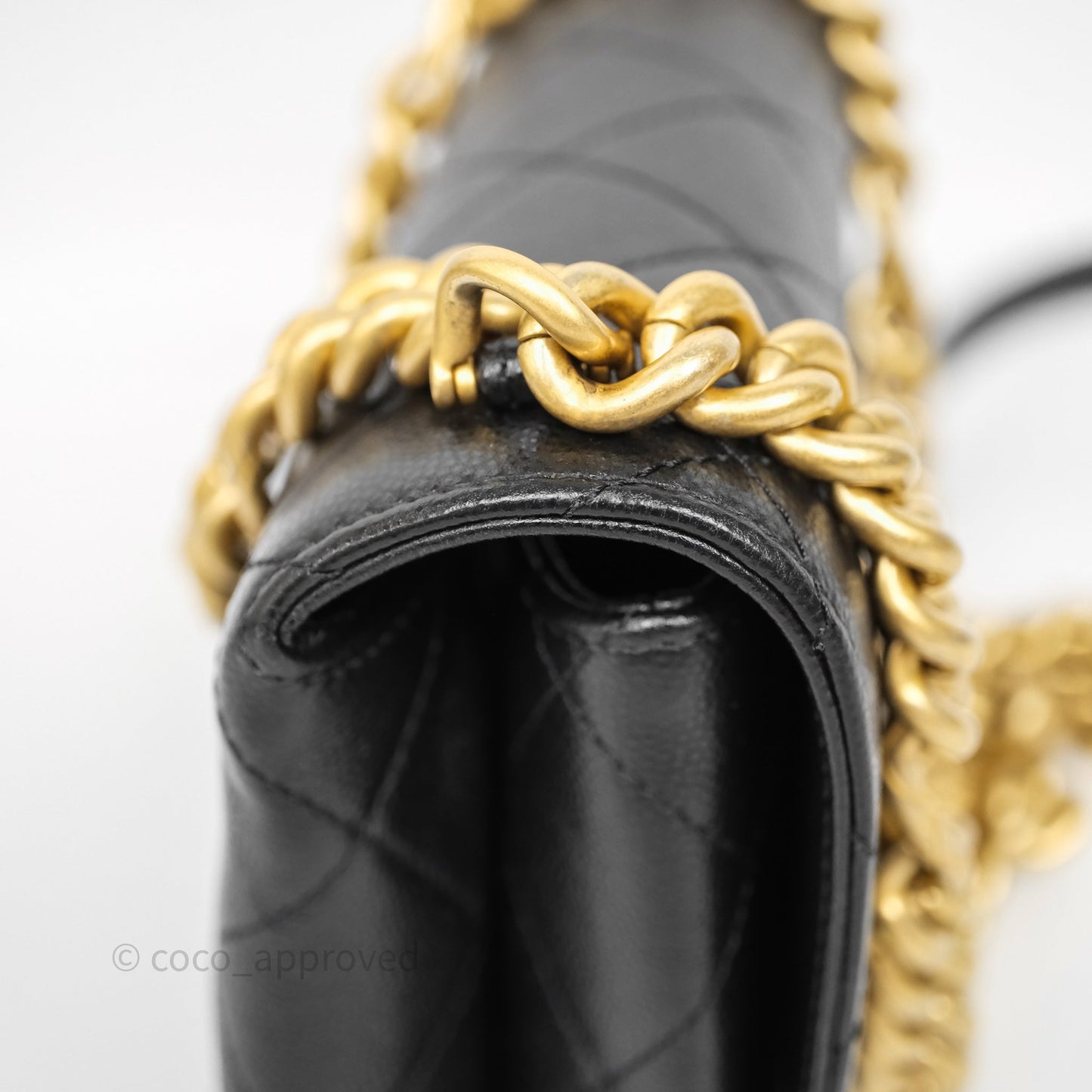 Chanel Mini Bracelet On Chain Flap Bag Flat Quilted Black Caviar Aged Gold Hardware