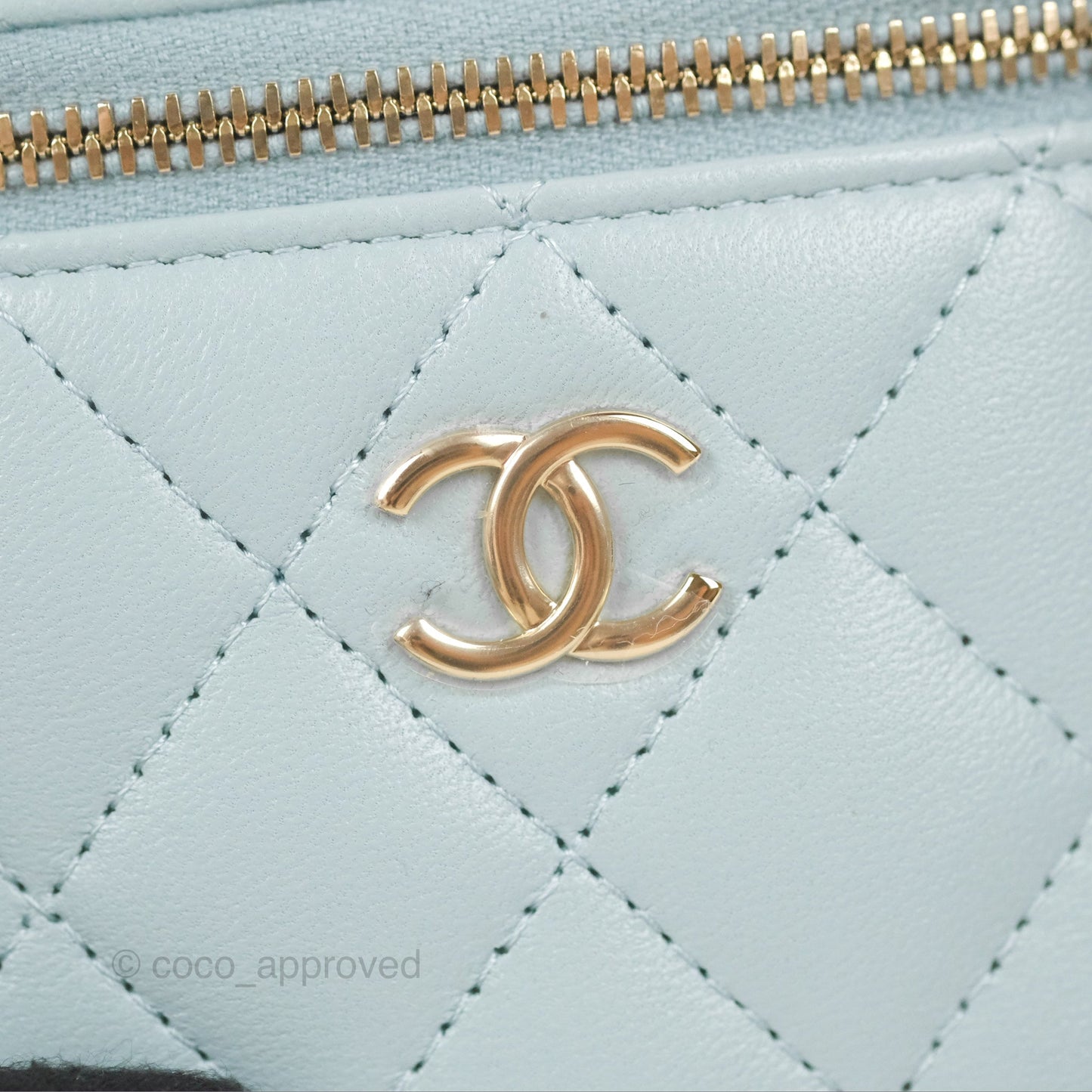 Chanel Mini Top Handle Vanity With Chain Light Blue Lambskin Gold Hardware