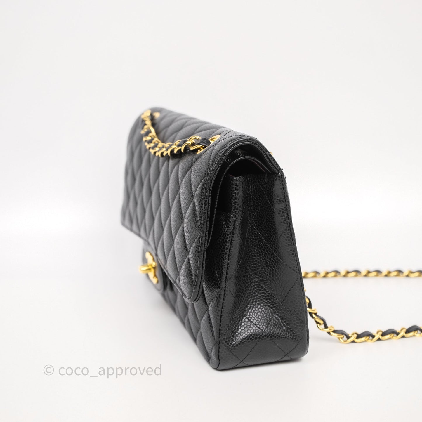Chanel Classic M/L Medium Flap Quilted Black Caviar Gold Hardware