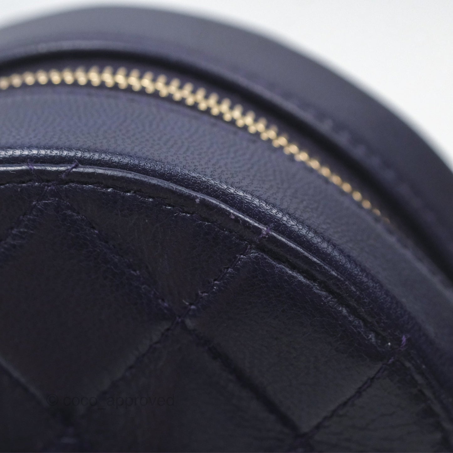 Chanel Quilted Round Clutch with Chain Dark Purple Calfskin Gold Hardware