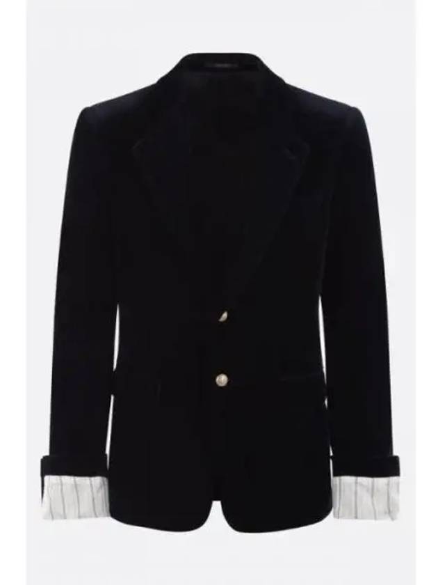 Luxury Gucci Trending 2025 Stretch Cotton Velvet Formal Jacket Dark Blue
