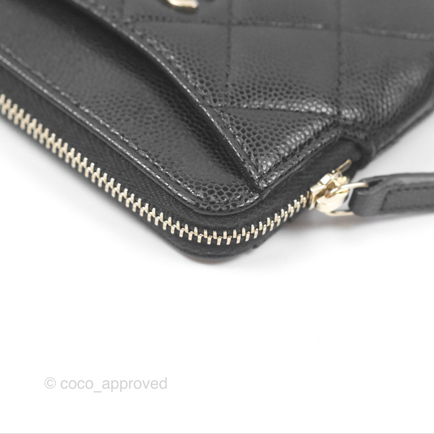 Chanel Quilted Classic Zip Card Holder Wallet Black Caviar Gold Hardware