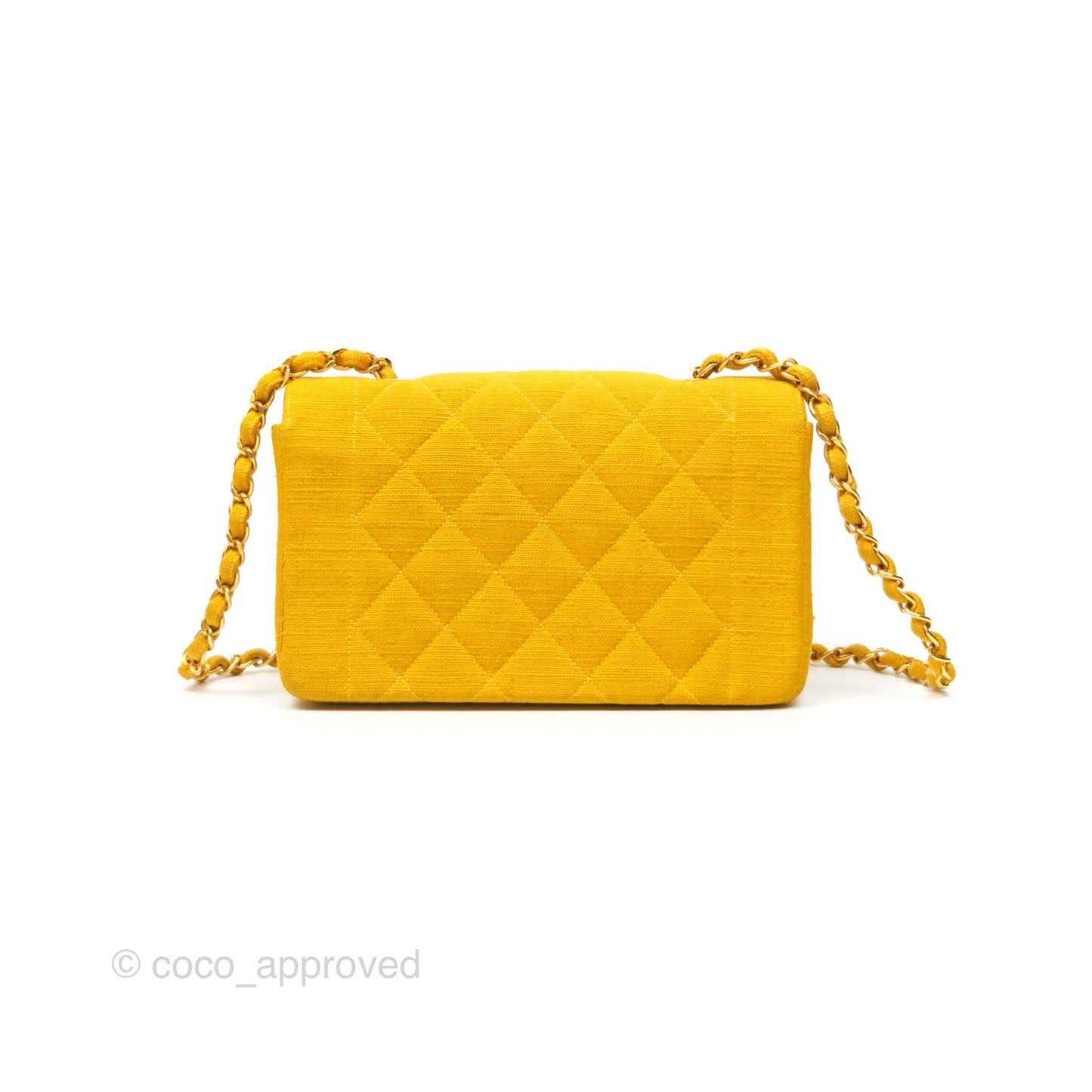 Chanel Vintage Small Classic Diana Flap Bag Yellow Linen Fabric 24K Gold Hardware