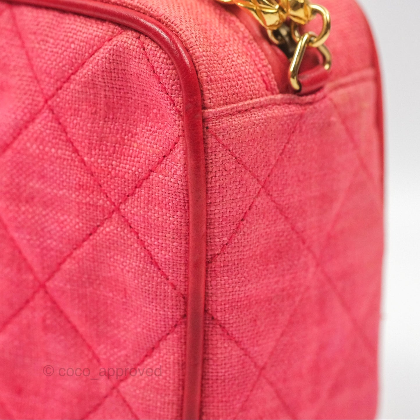 Chanel Vintage Small Tassel Camera Bag Dark Pink Canvas Gold Hardware
