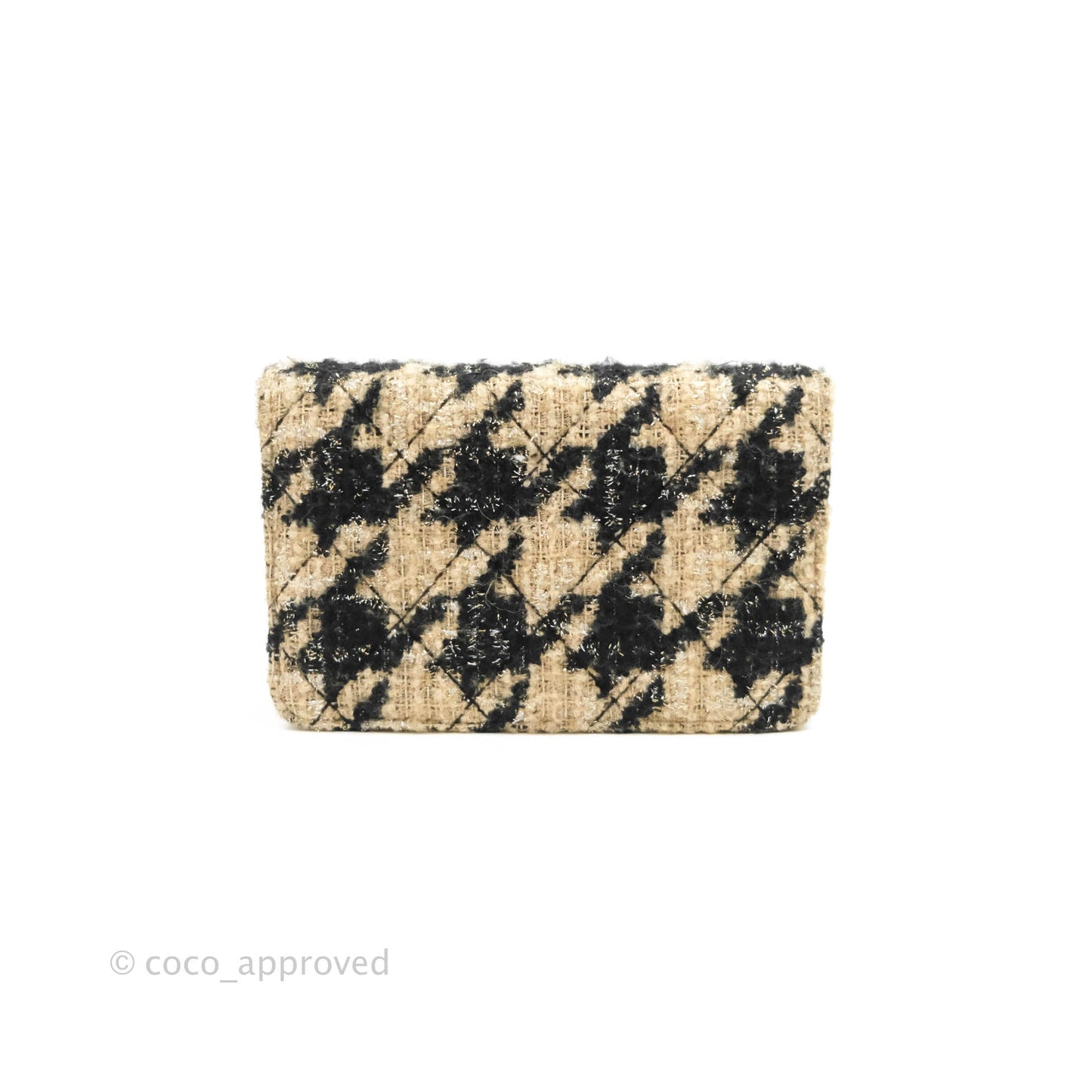 Chanel Wallet On Chain WOC Houndstooth Beige Black Tweed Gold Hardware