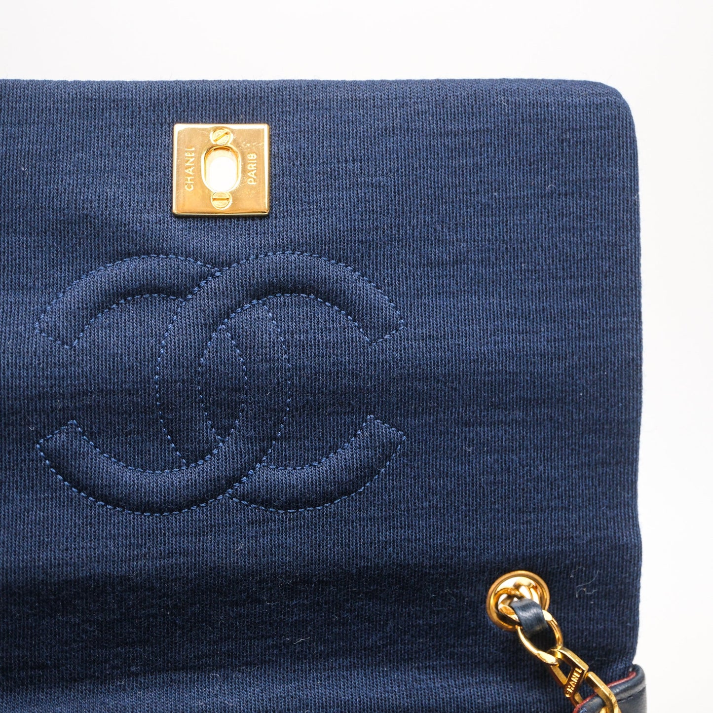 Chanel Vintage Mini Full Flap Bag Navy Fabrics / Lambskin 24K Gold Hardware