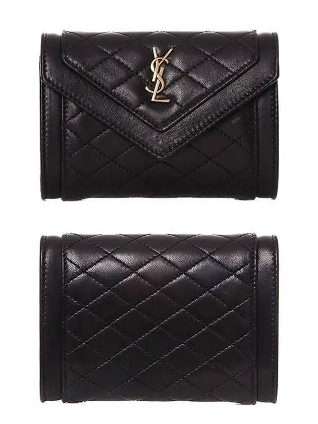 Luxury Saint Laurent Gabi Envelope Quilting Small Lambskin Half Wallet Black