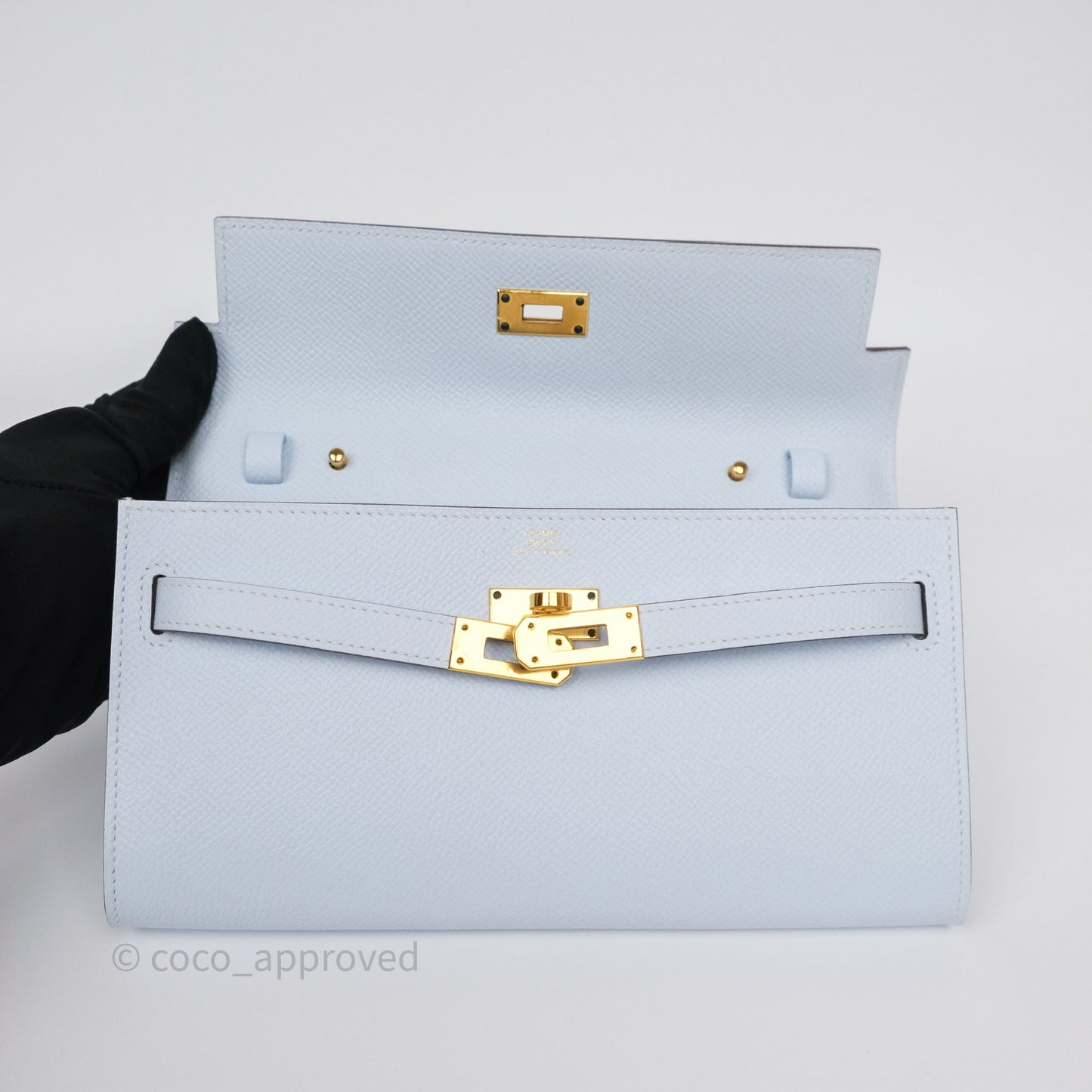 Hermès Kelly To Go Wallet Bleu Brume T0 Epsom Gold Hardware