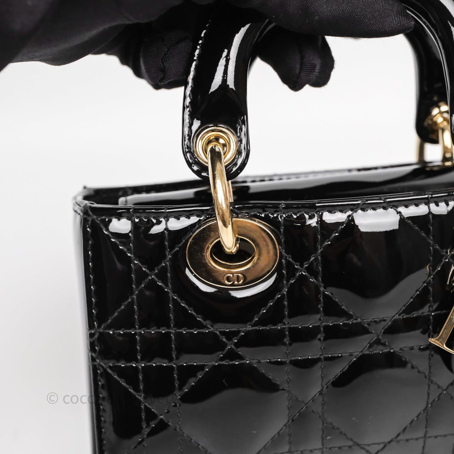 Christian Dior Micro Lady D-Joy Bag Black Patent Cannage Calfskin Gold Hardware