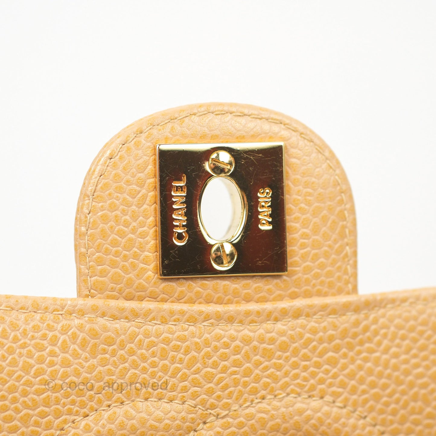 Chanel Quilted Vintage Mini Square Flap Beige Caviar 24K Gold Hardware