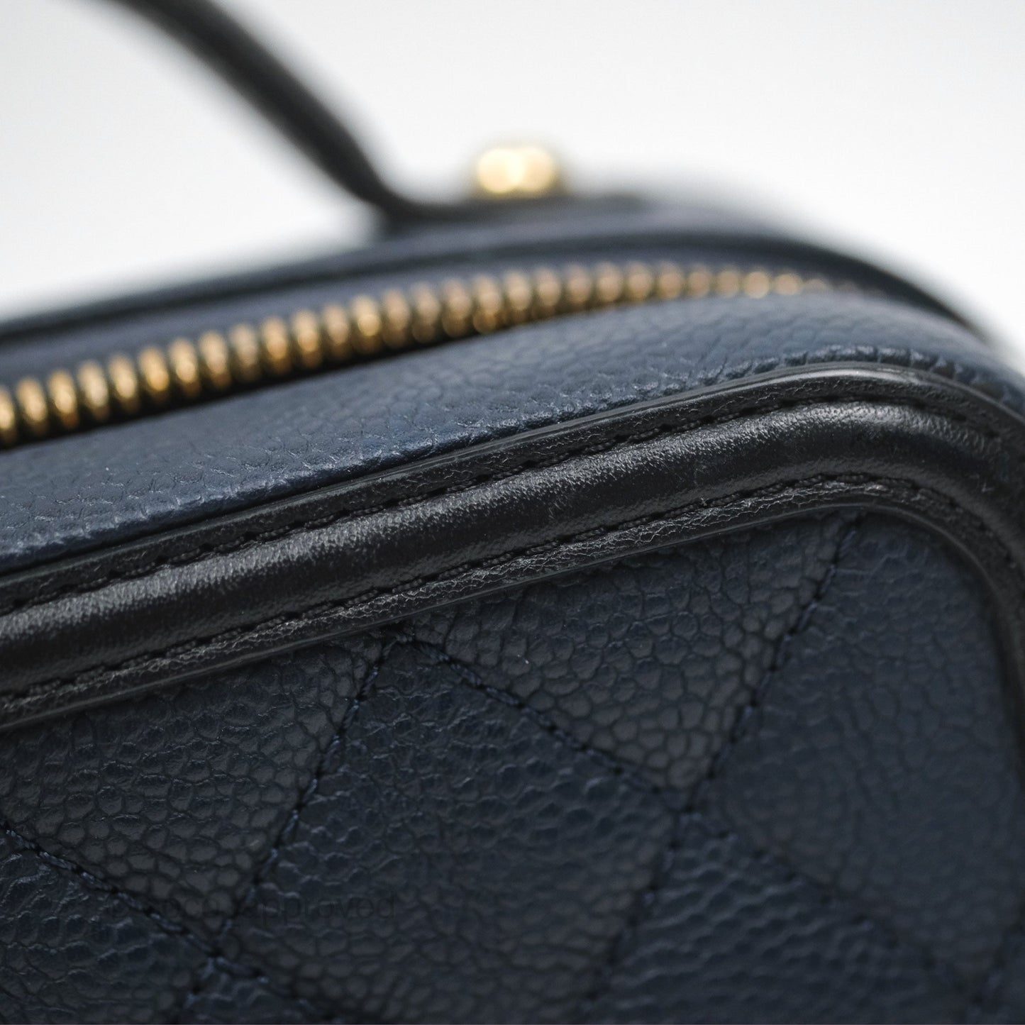 Chanel Quilted Small CC Filigree Vanity Case Navy Black Caviar Gold Hardware