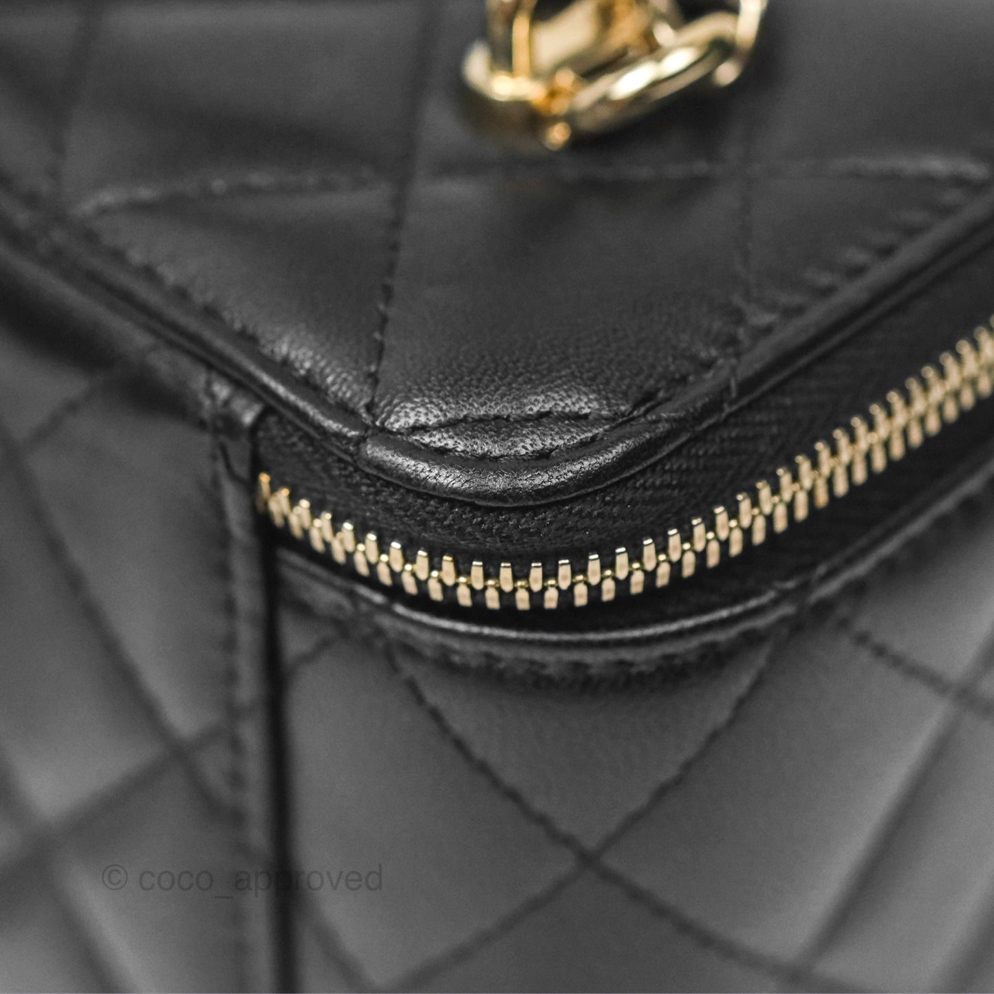 Chanel Vanity Rectangular Top Handle Black Lambskin Gold Hardware