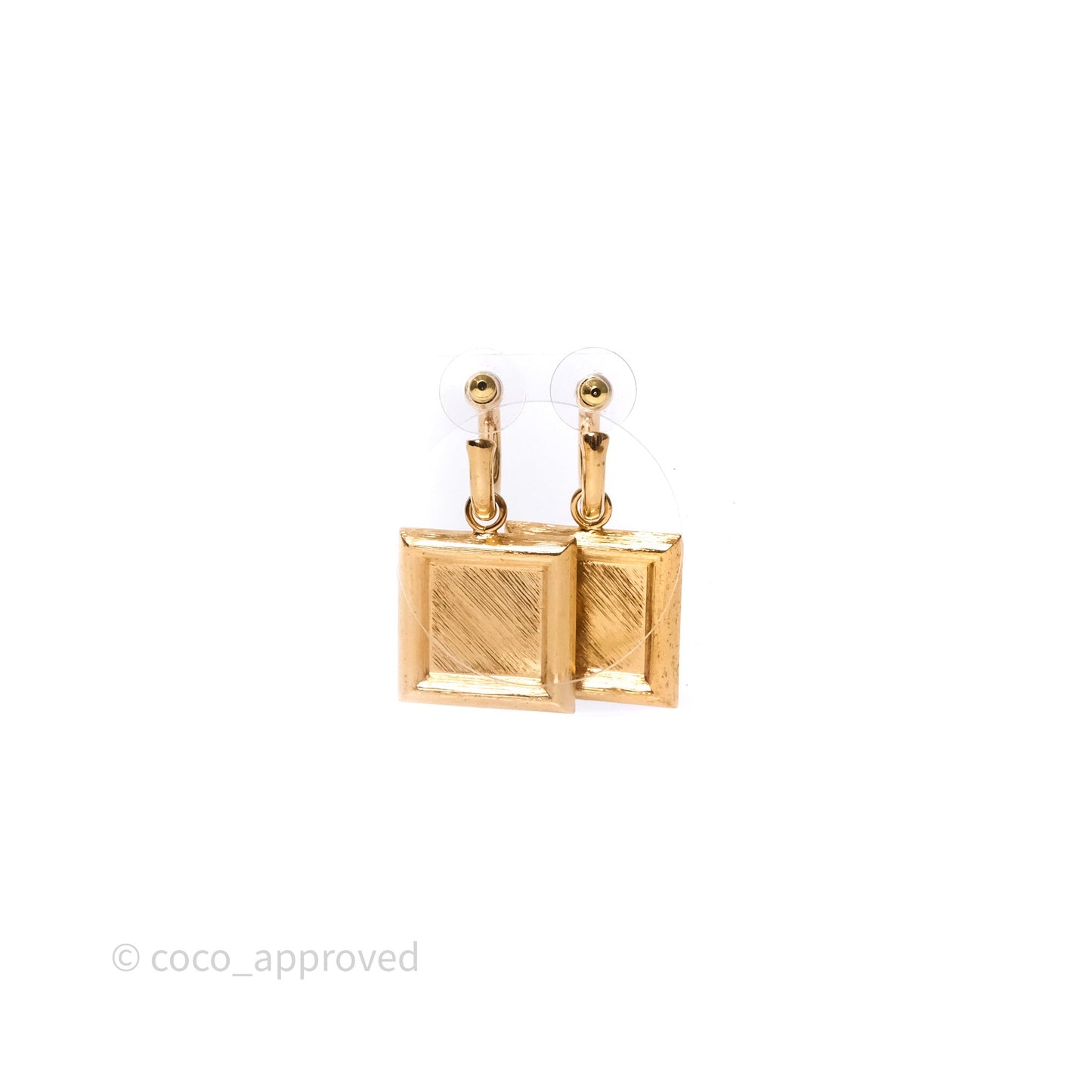 Chanel Drop Square CC Earrings Pink Gold Tone 24S