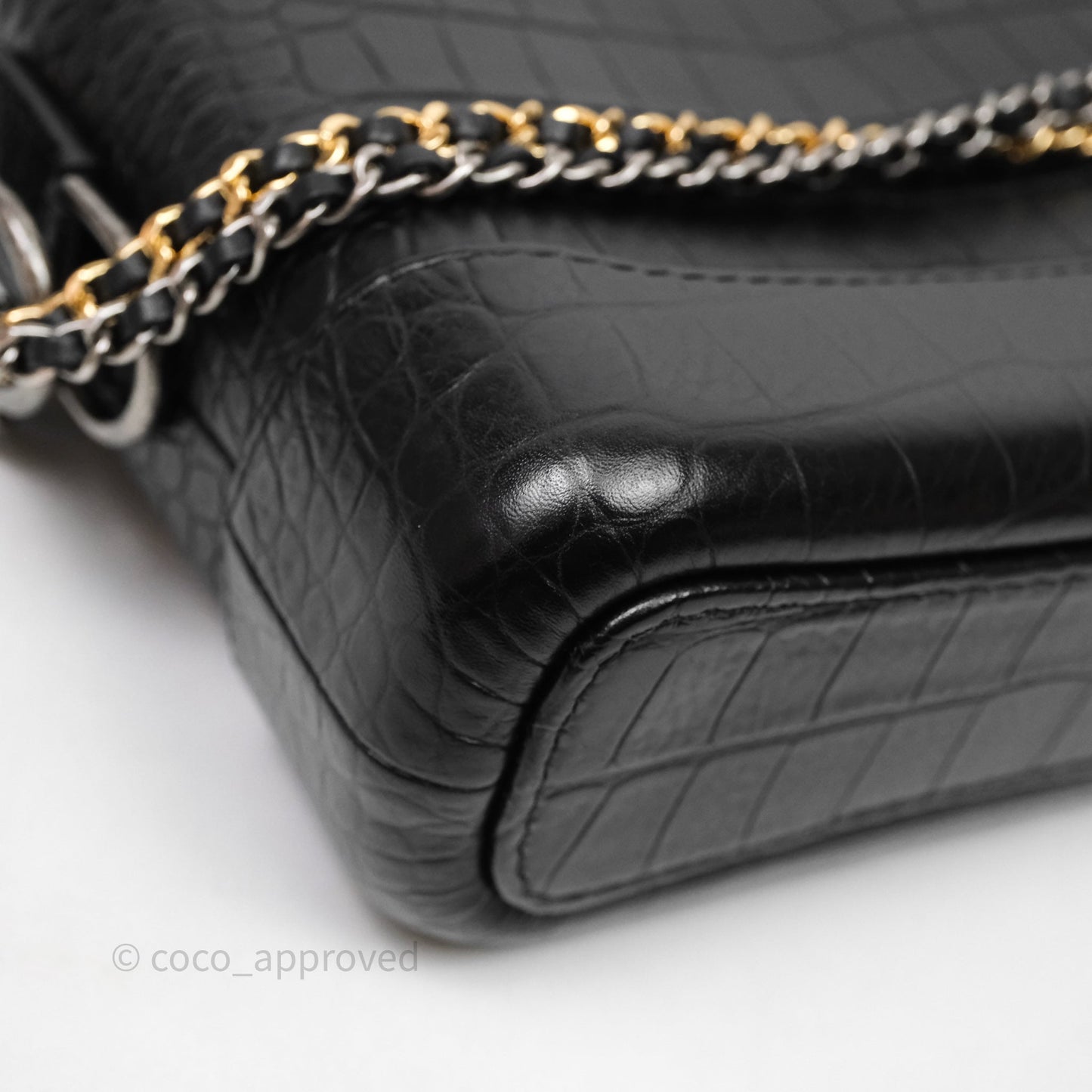 Chanel Crocodile Embossed Calfskin Small Gabrielle Cocodile Hobo Black