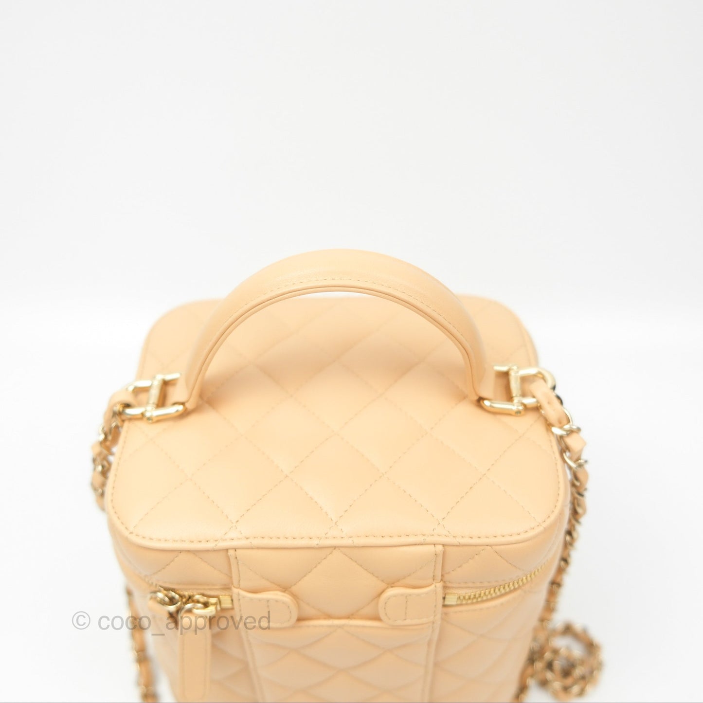 Chanel Small Quilted Top Handle Vanity Case Beige Lambskin Gold Hardware