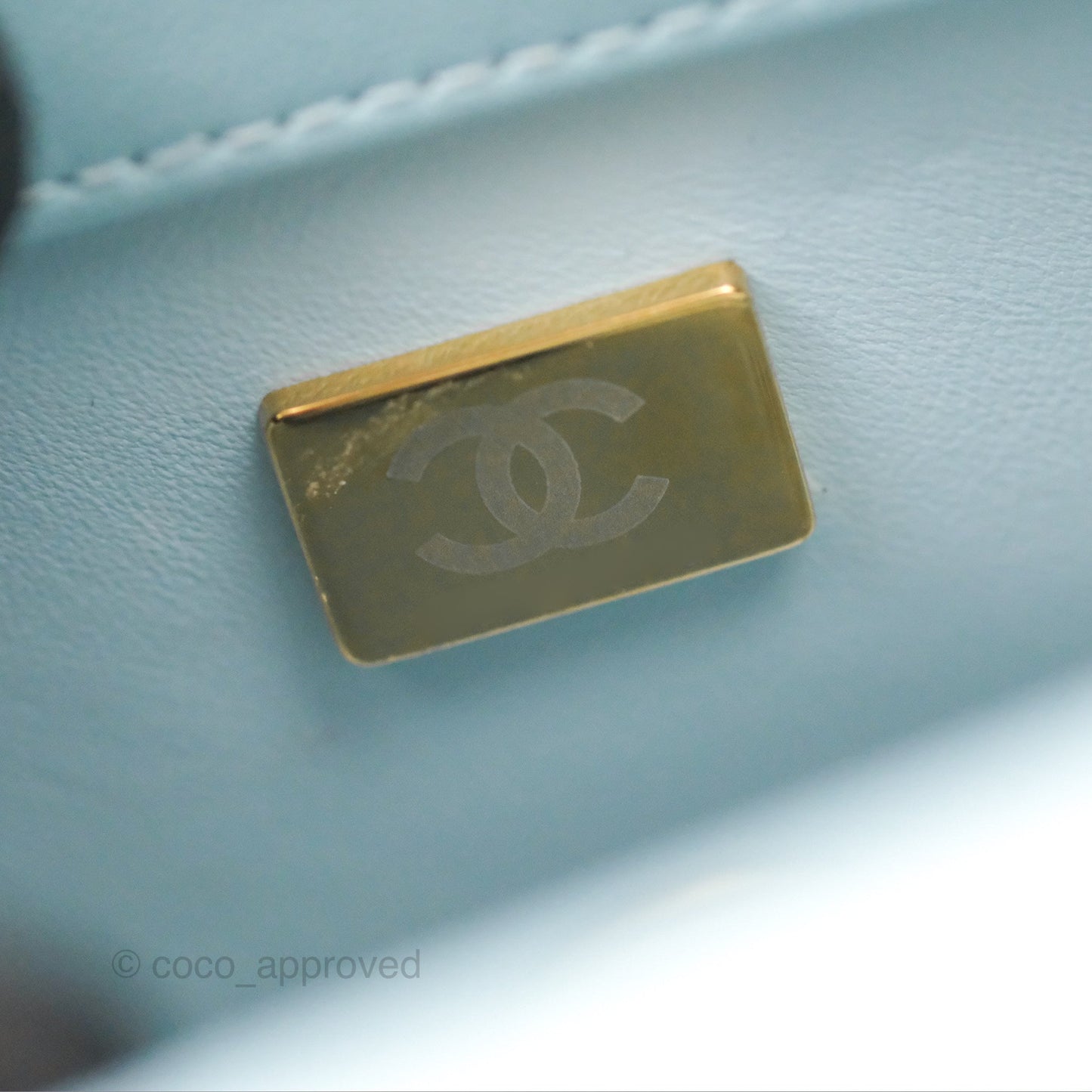 Chanel Quilted Enamel Pending CC Mini Square Flap Baby Blue Lambskin 22P