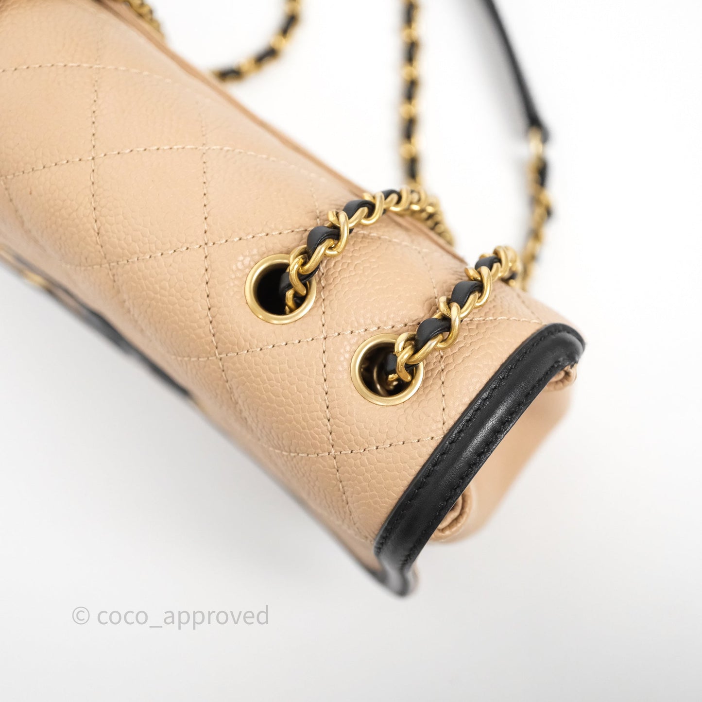 Chanel Small CC Filigree Flap Quilted Beige Black Caviar