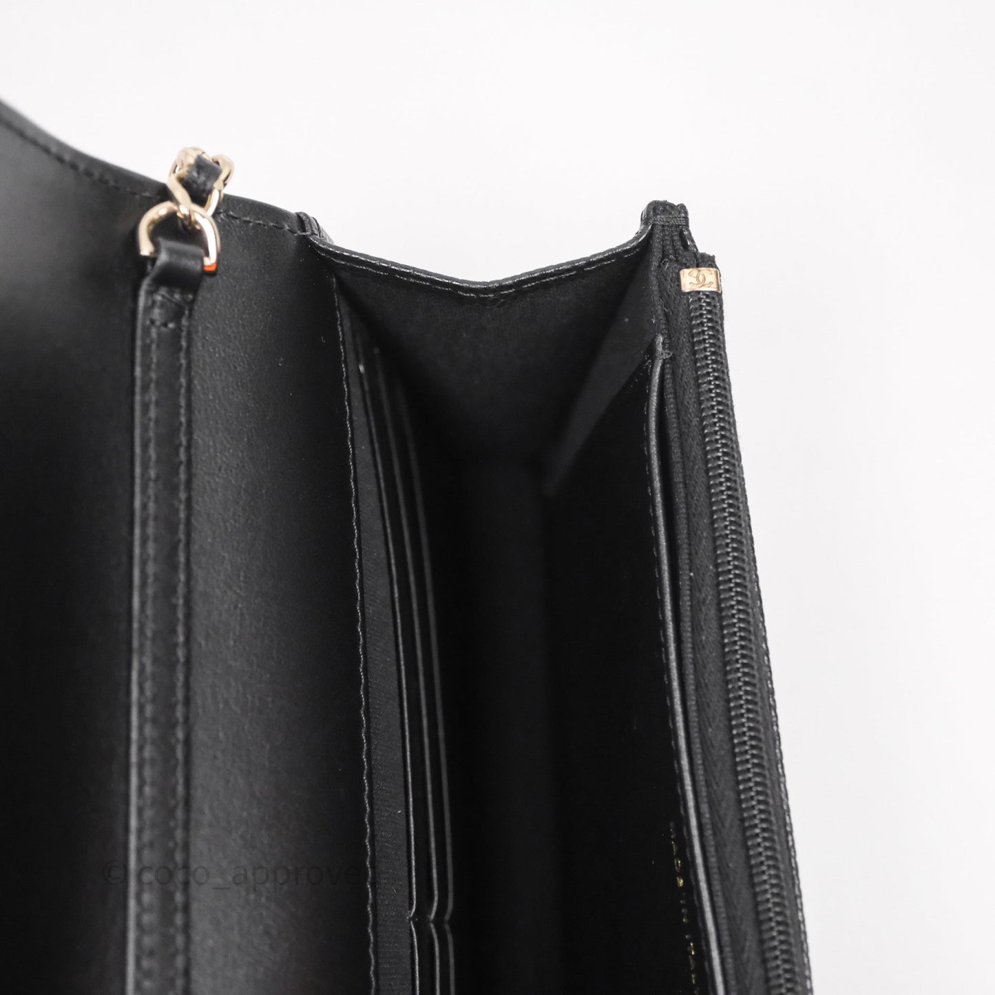 Chanel WOC With Ribbon Chain Black Caviar Gold Hardware