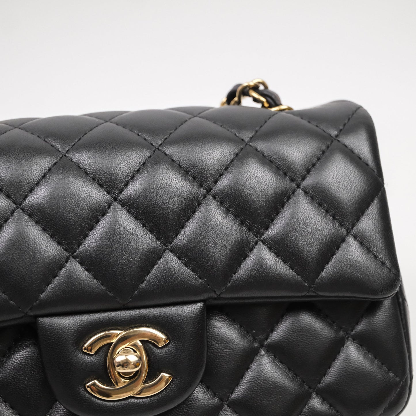 Chanel Mini Rectangular Flap Quilted Black Lambskin Gold Hardware