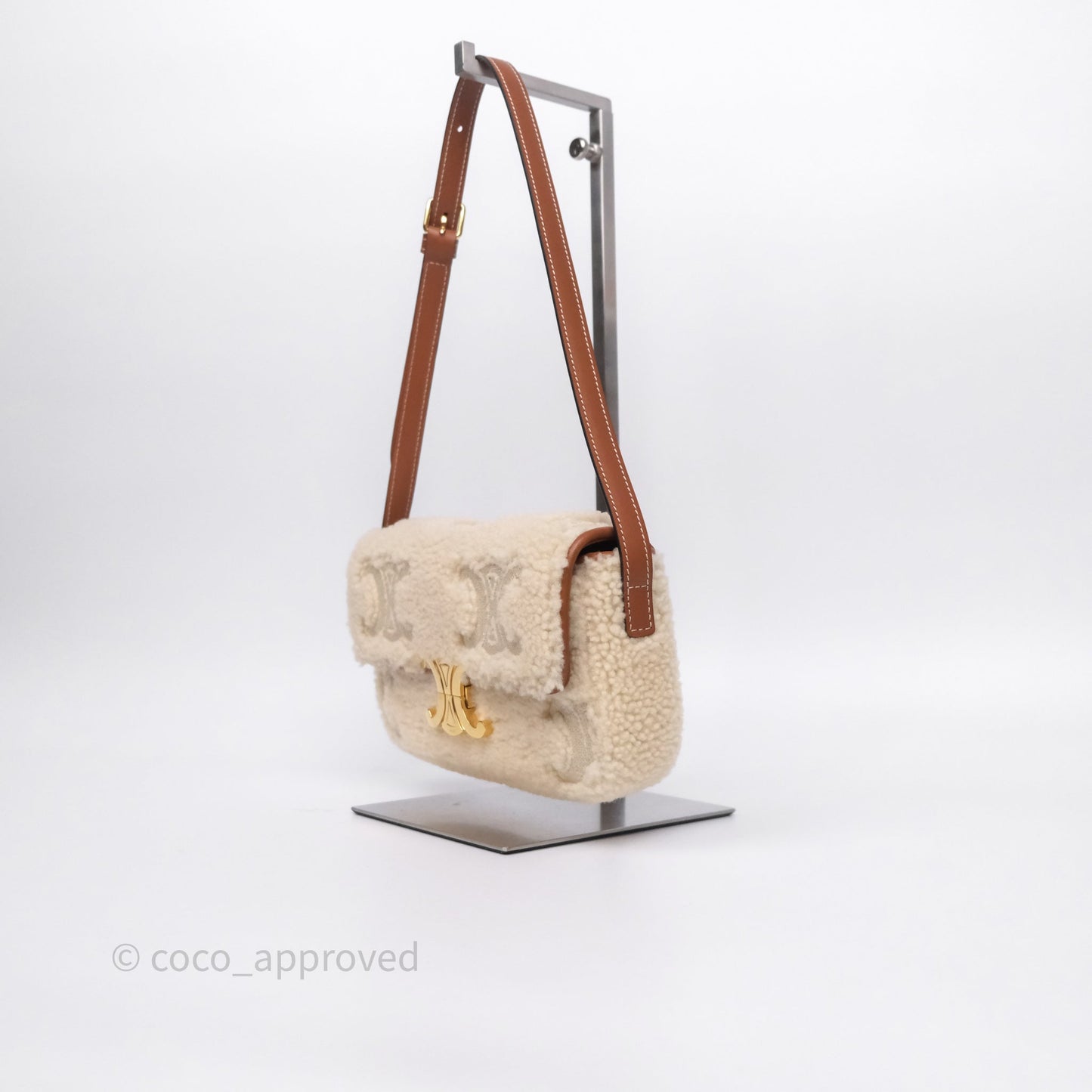 Celine Triomphe Shoulder Bag Beige Shearling