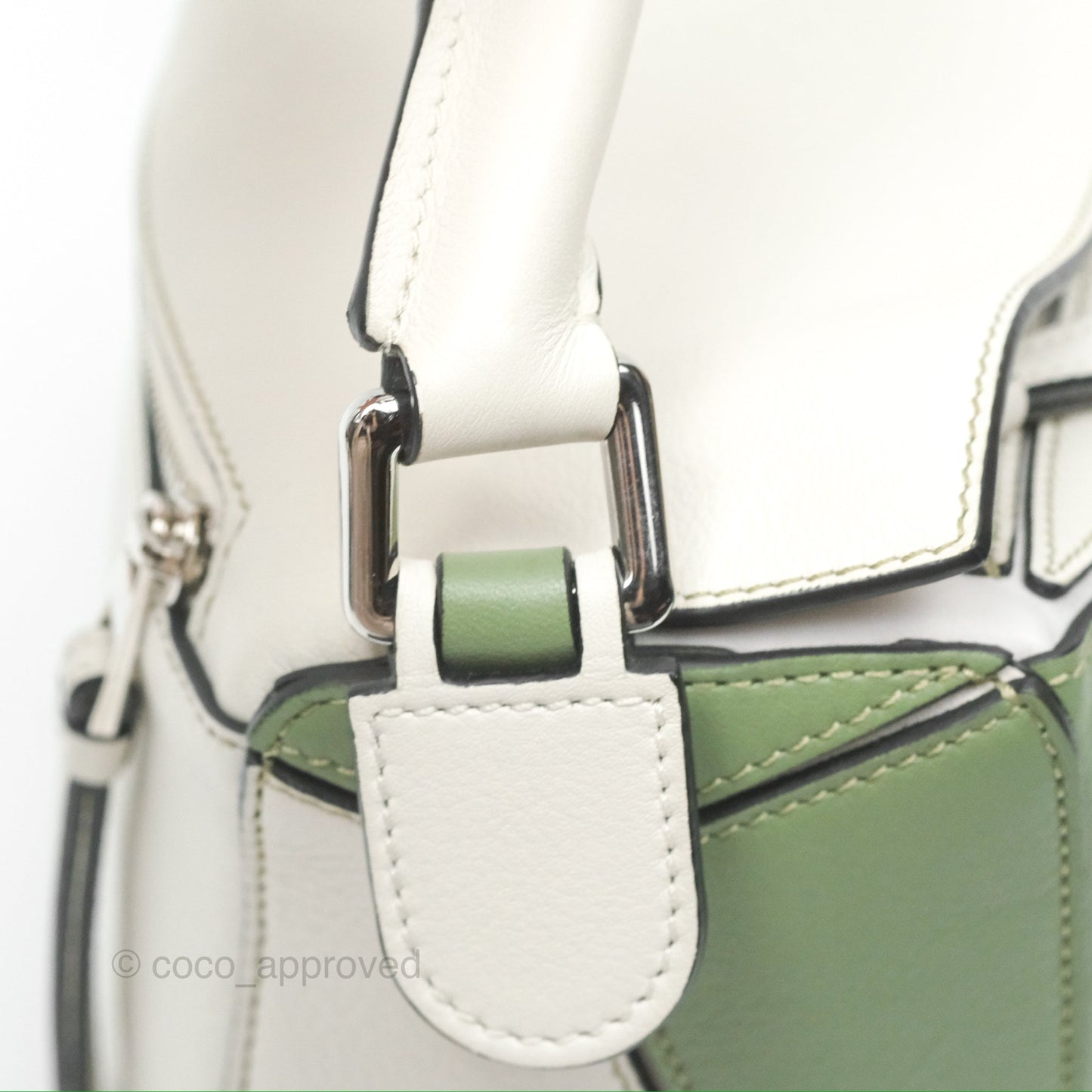 Loewe Small Puzzle Bag Soft White/ Rosemary Calfskin Silver Hardware