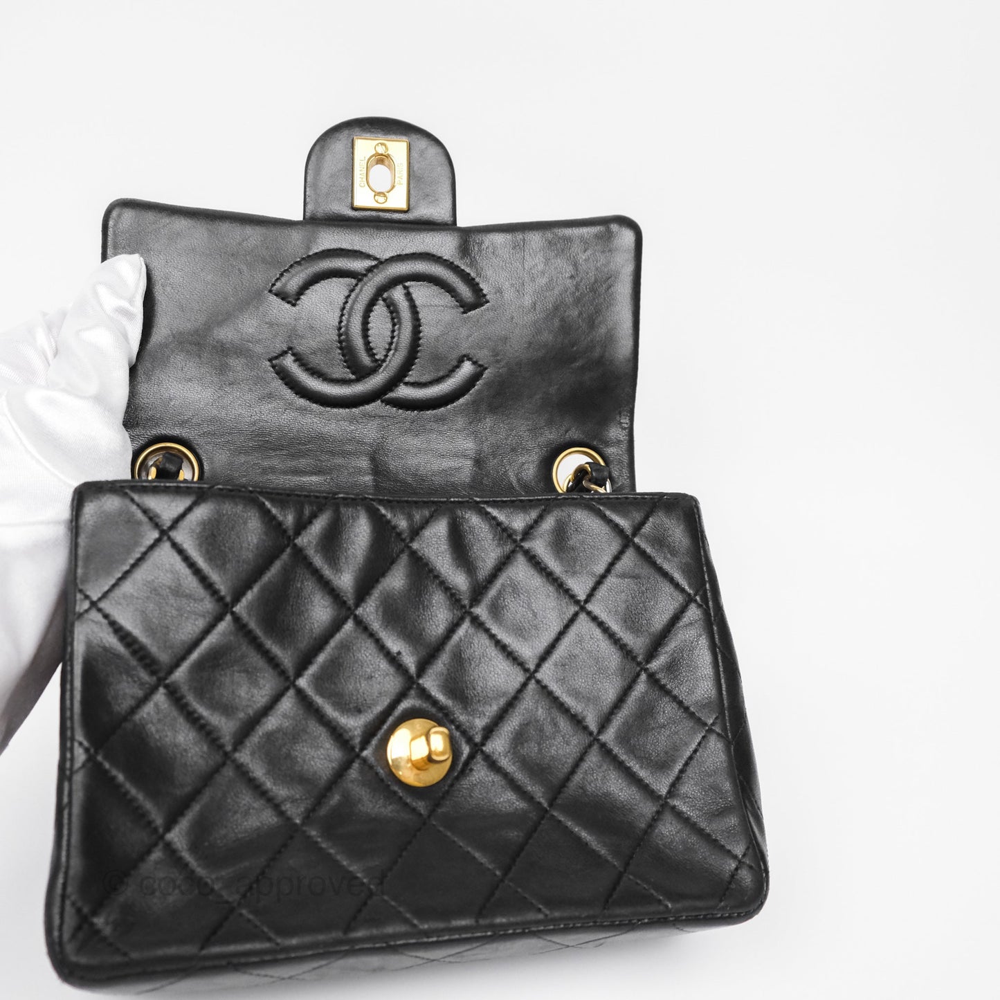 Chanel Vintage Mini Square Black Lambskin 24K Gold Hardware