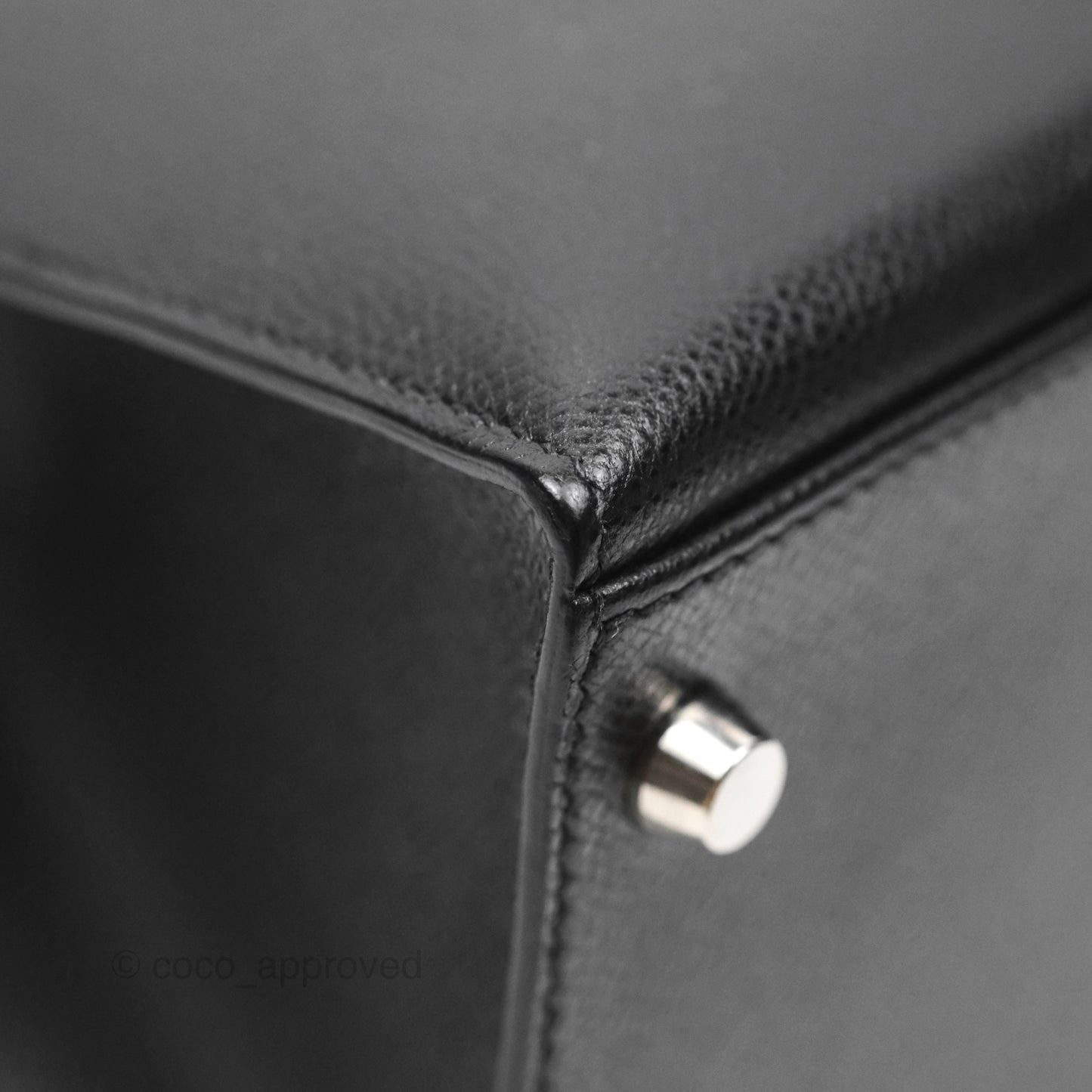 Hermès Vintage Kelly 28 Sellier Noir 89 Courchevel Palladium Hardware