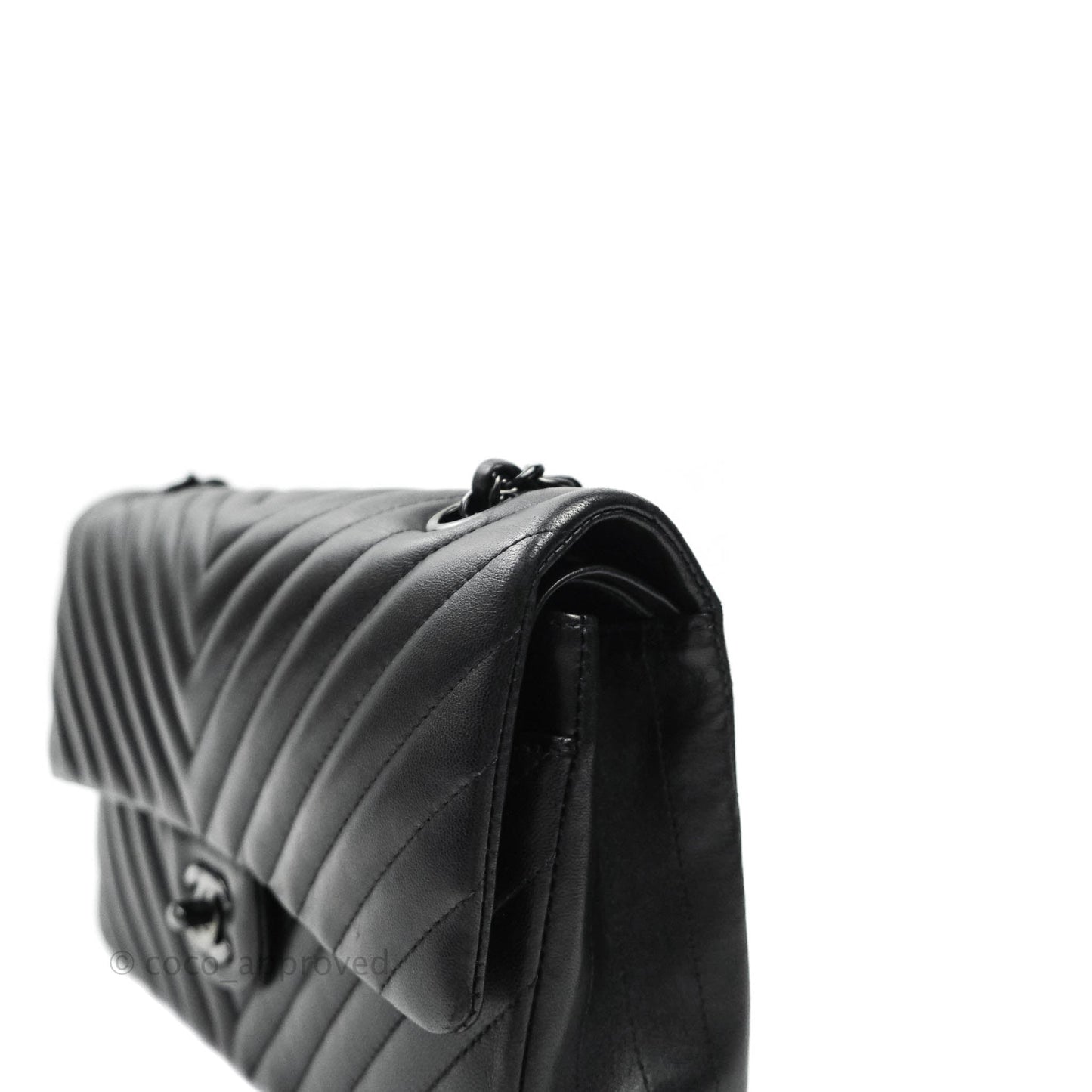Chanel Classic Chevron M/L Medium Double Flap So Black Lambskin