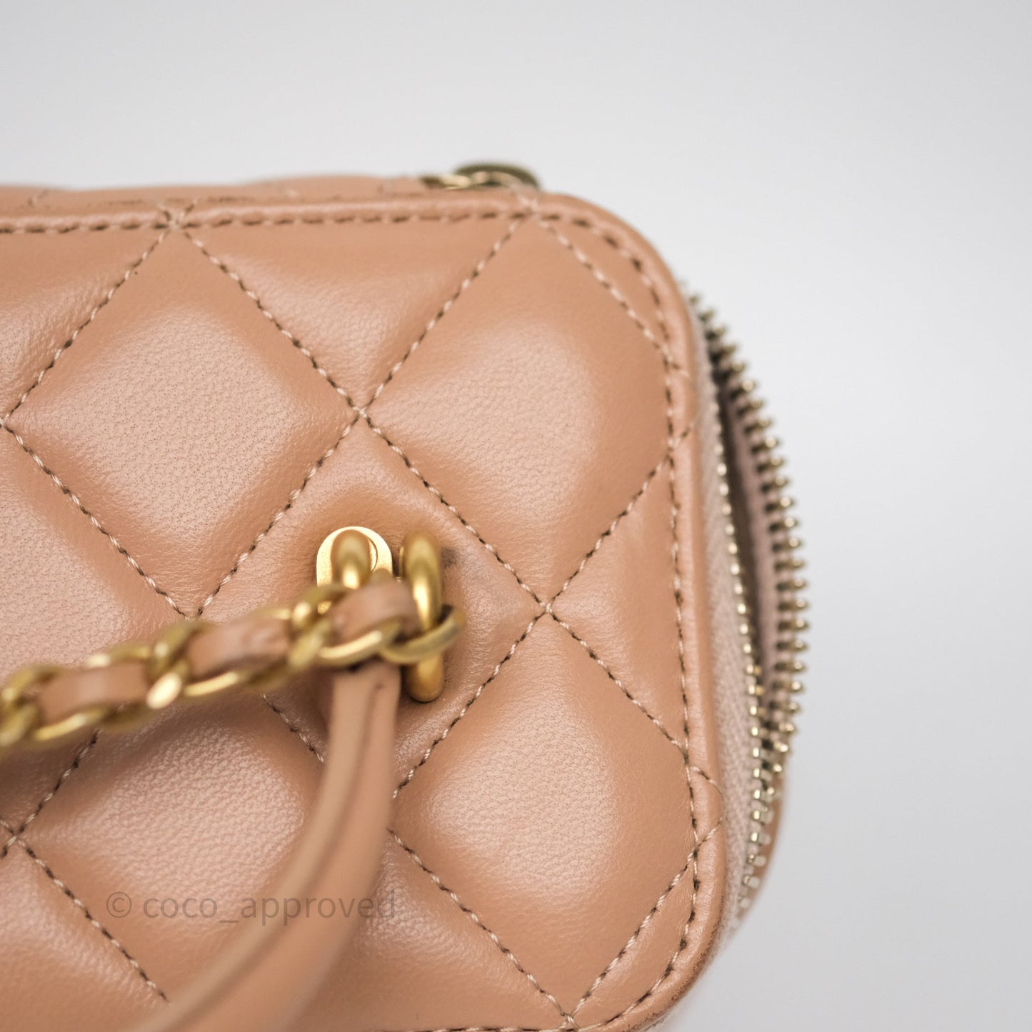 Chanel Vanity Rectangular Top Handle Beige Lambskin Aged Gold Hardware