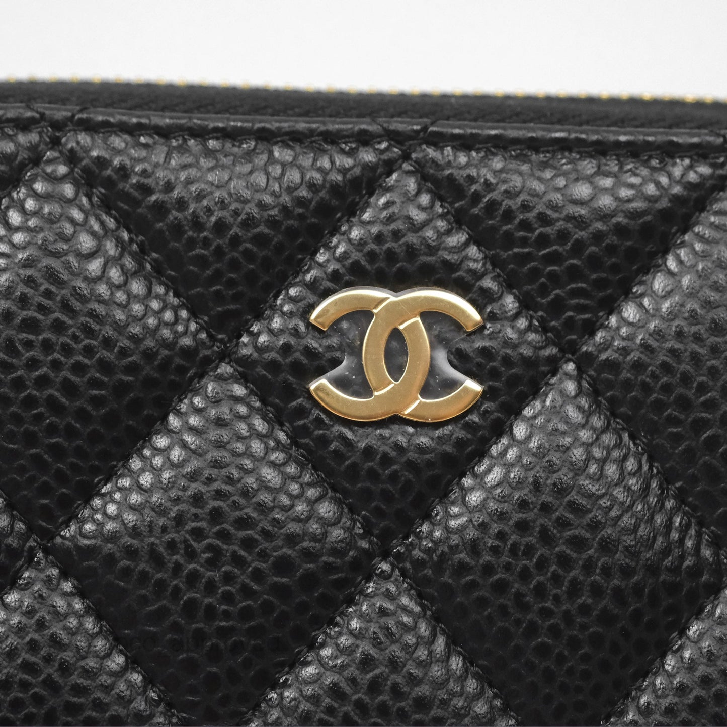 Chanel Quilted Zip Card Holder Black Caviar Gold Hardware