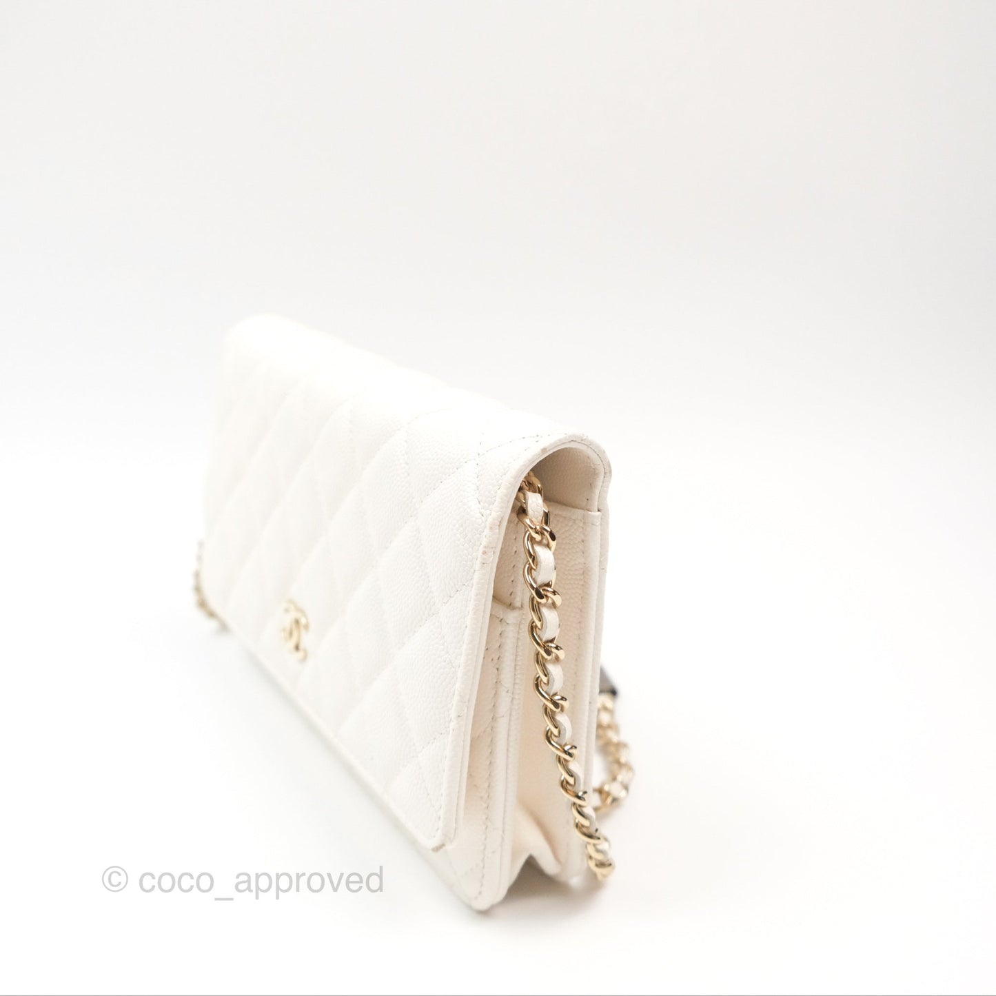 Chanel Quilted Wallet On Chain WOC With Charms White Caviar Gold Hardware