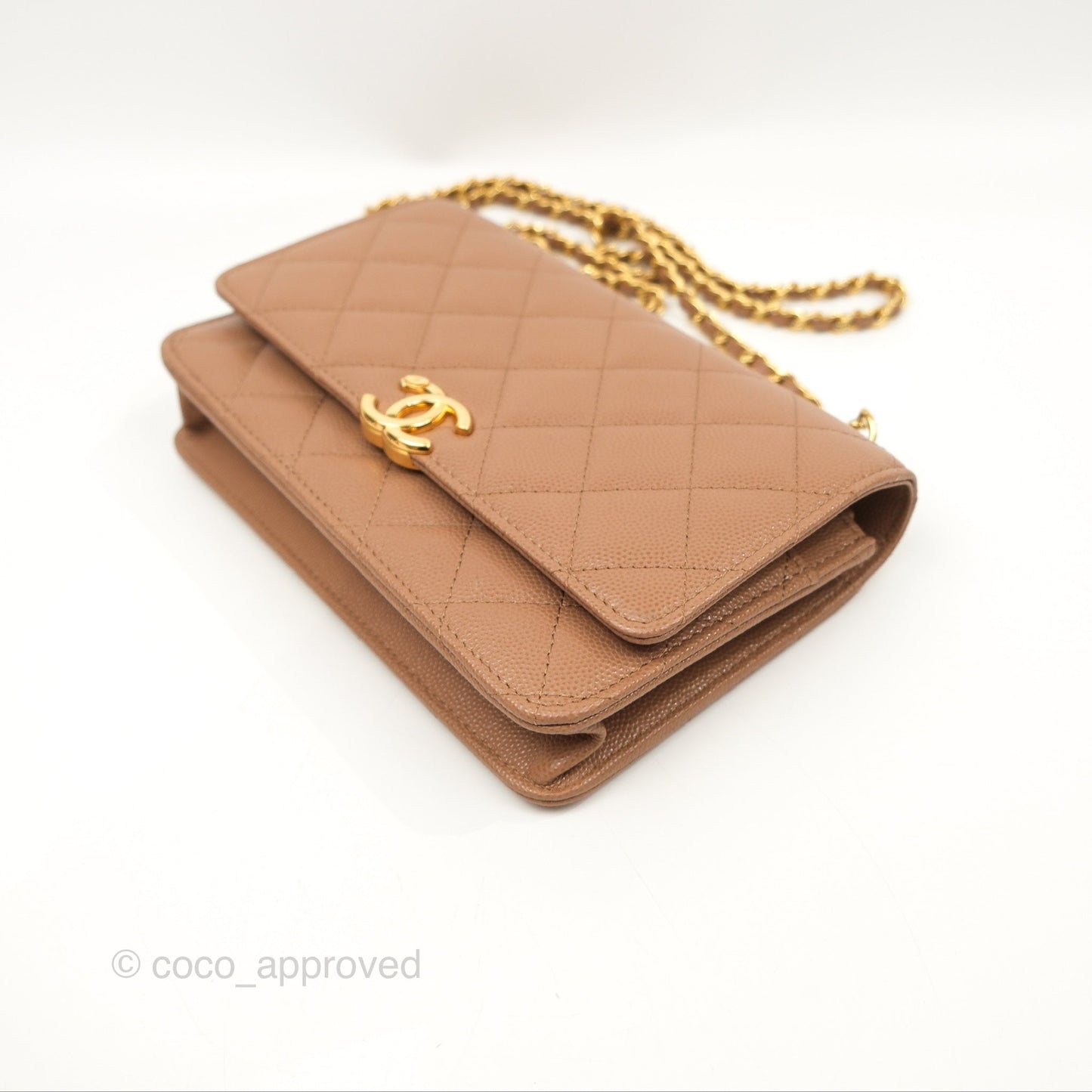 Chanel Coco First Wallet On Chain WOC Dark Beige Caviar Gold Hardware 22K