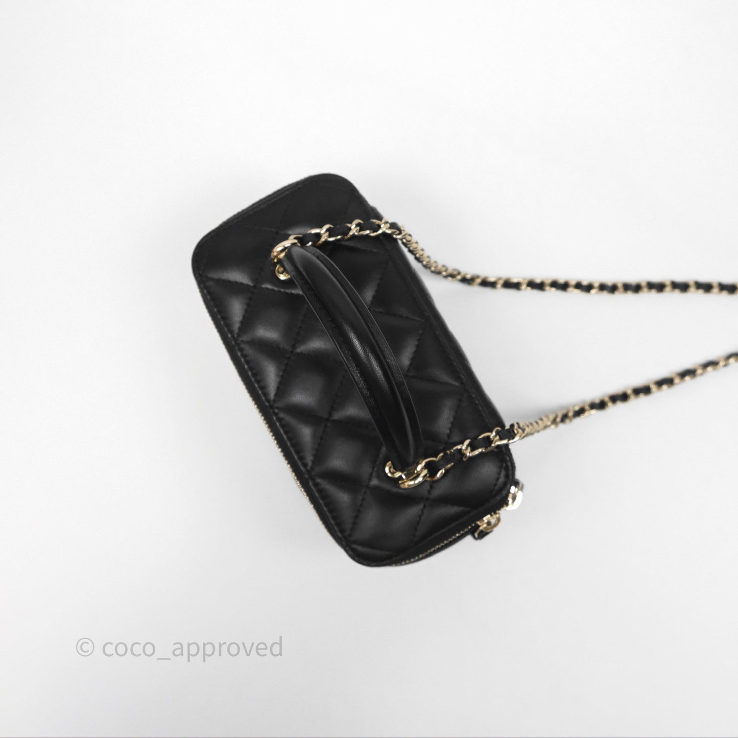 Chanel Classic Vanity Rectangular Top Handle With Chain Black Lambskin Gold Hardware
