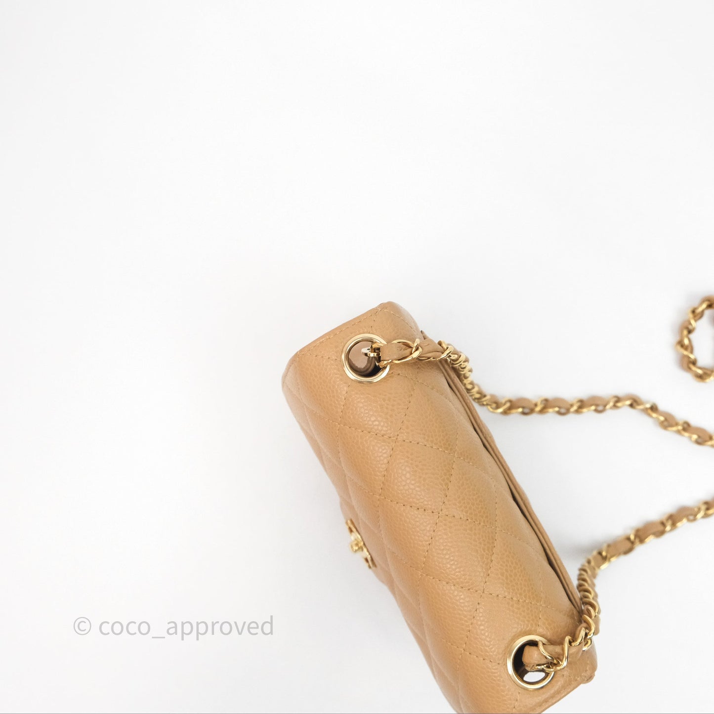 Chanel Vintage Mini Square Quilted Beige Caviar 24K Gold Hardware