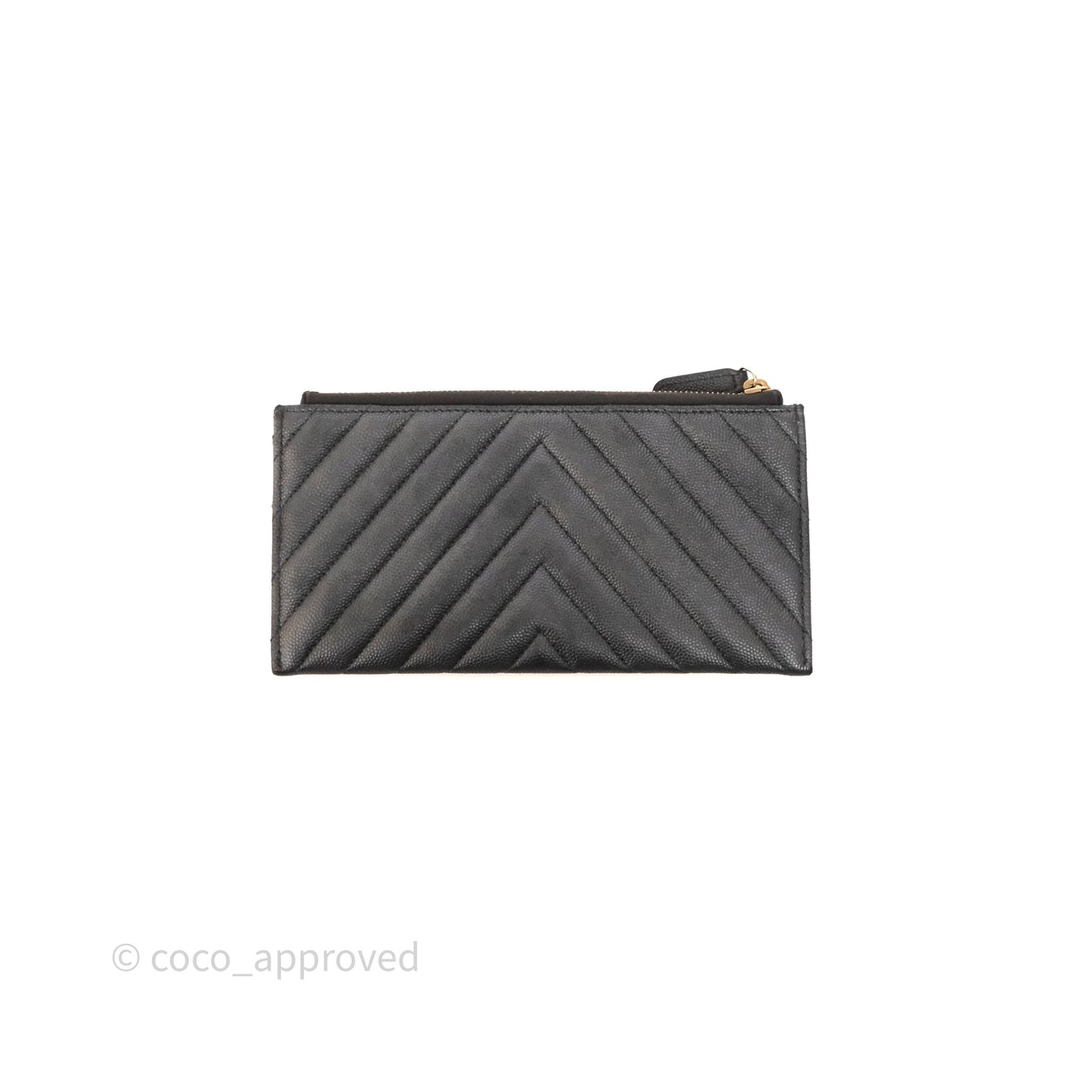 Chanel Chevron Zip Long Wallet Grey Caviar Gold Hardware
