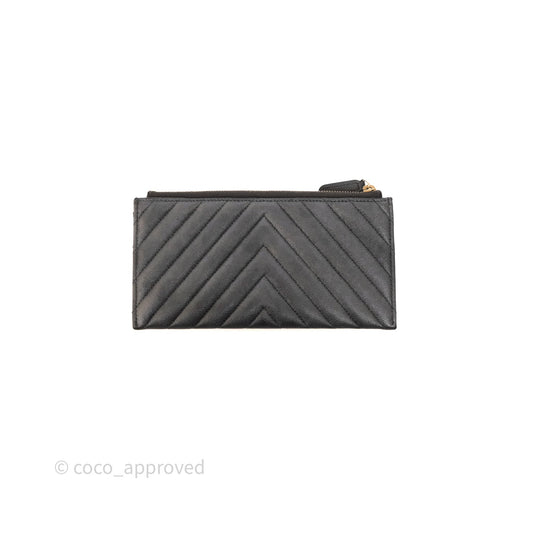 Chanel Chevron Zip Long Wallet Grey Caviar Gold Hardware